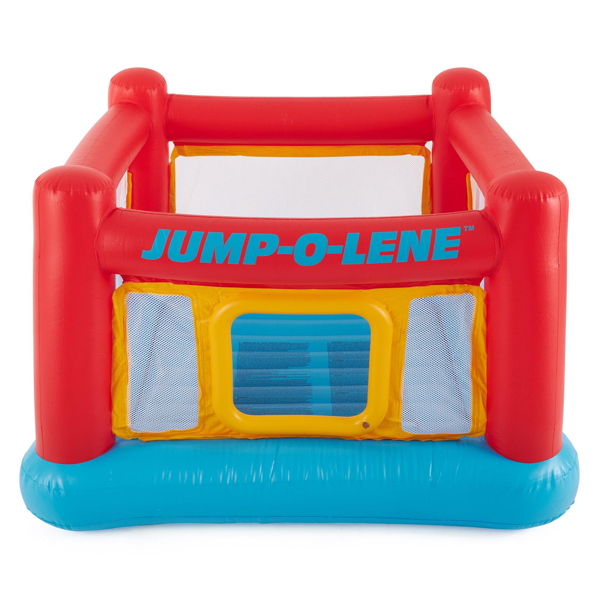 Intex Inflatable Jump-O-Lene Indoor or Outdoor Playhouse Trampoline Bounce Castle House with Crawl-Thru Door and Net for Kids Ages 3-6