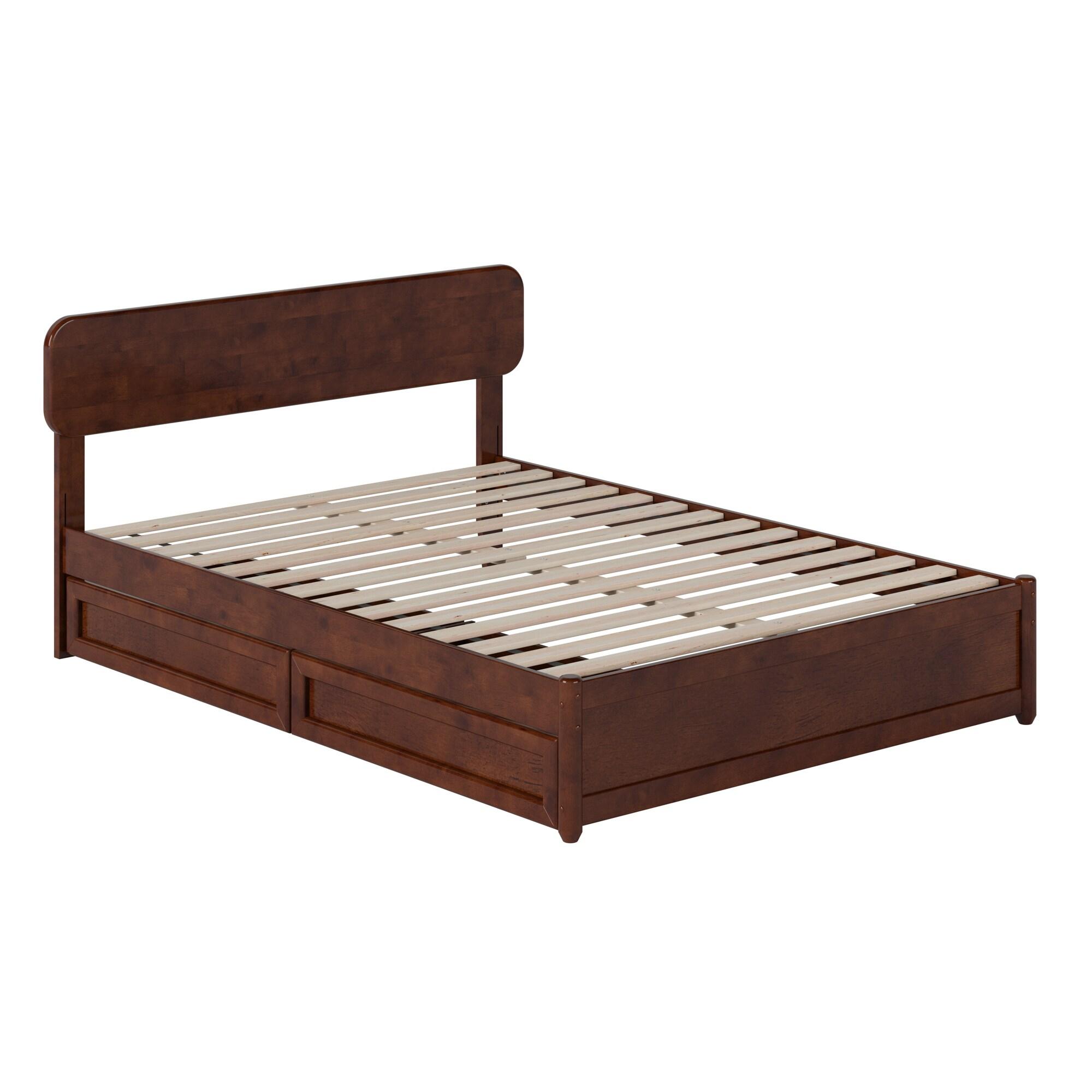 AFI Capri Full Solid Wood Platform Bed with Panel Footboard and Storage Drawers, Walnut
