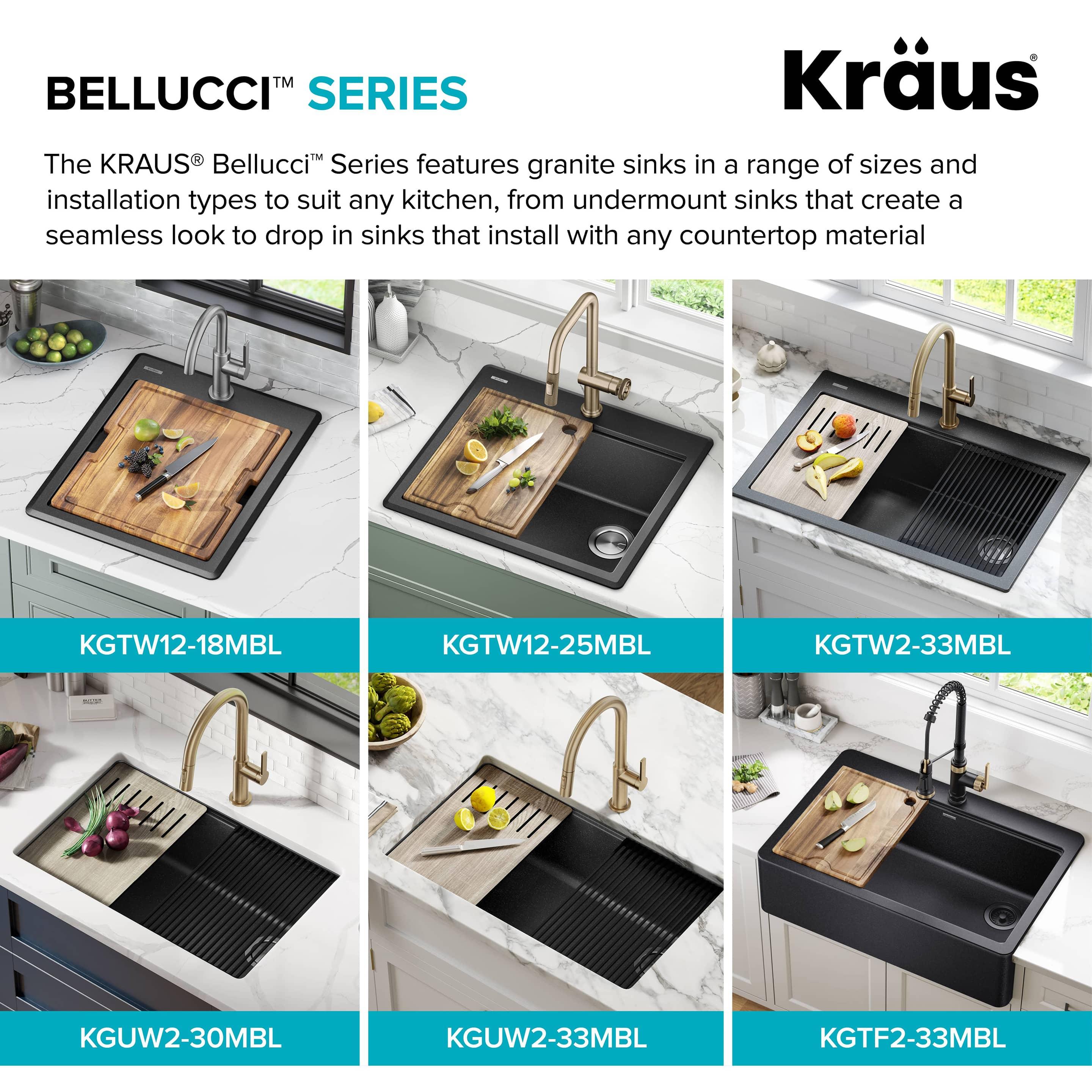 KRAUS Bellucci 33” Workstation Drop In Retrofit Farmhouse Single Bowl Granite Kitchen Sink With Accessories