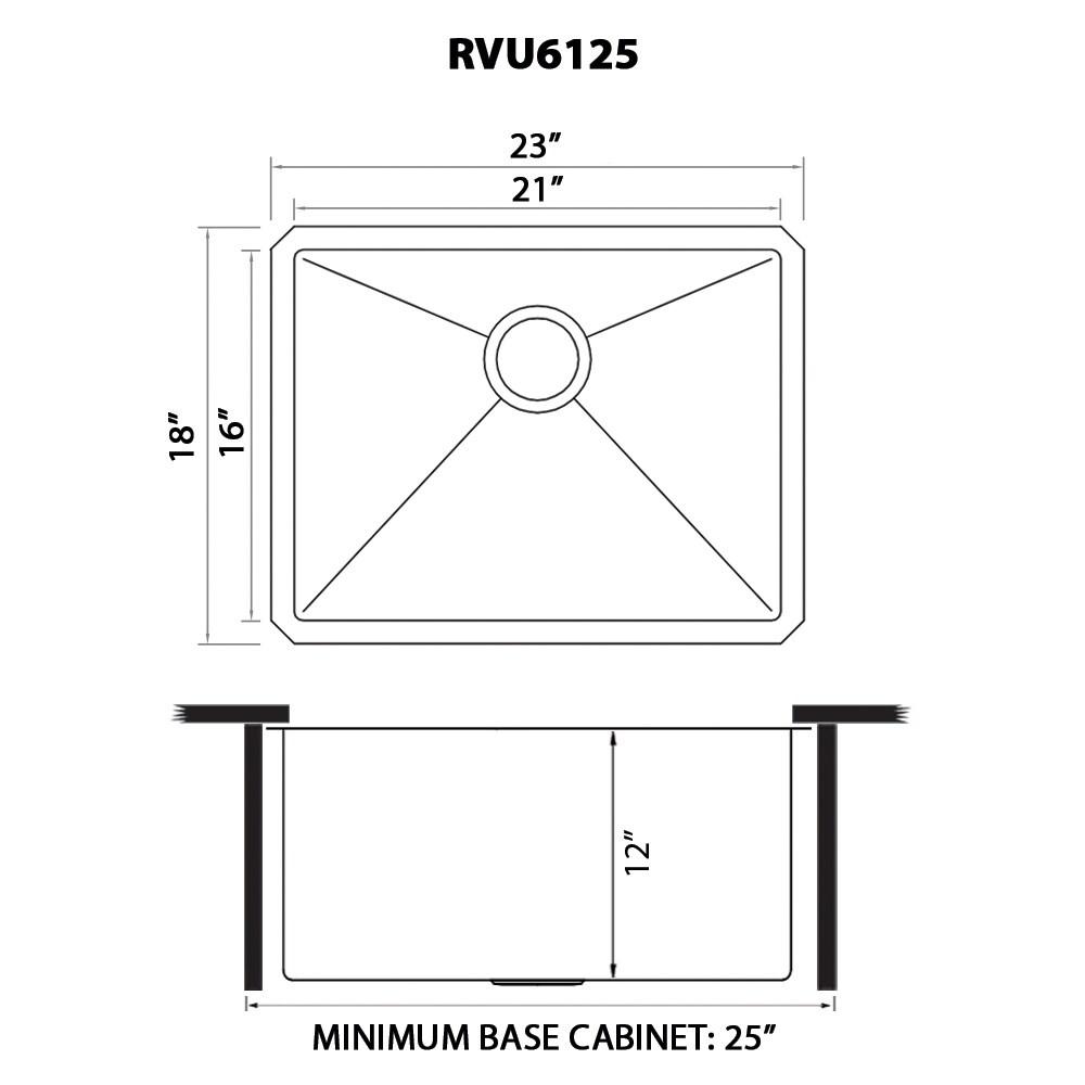 Ruvati 23" x 18" x 12" Deep Laundry Utility Sink Rounded Corners Undermount Stainless Steel