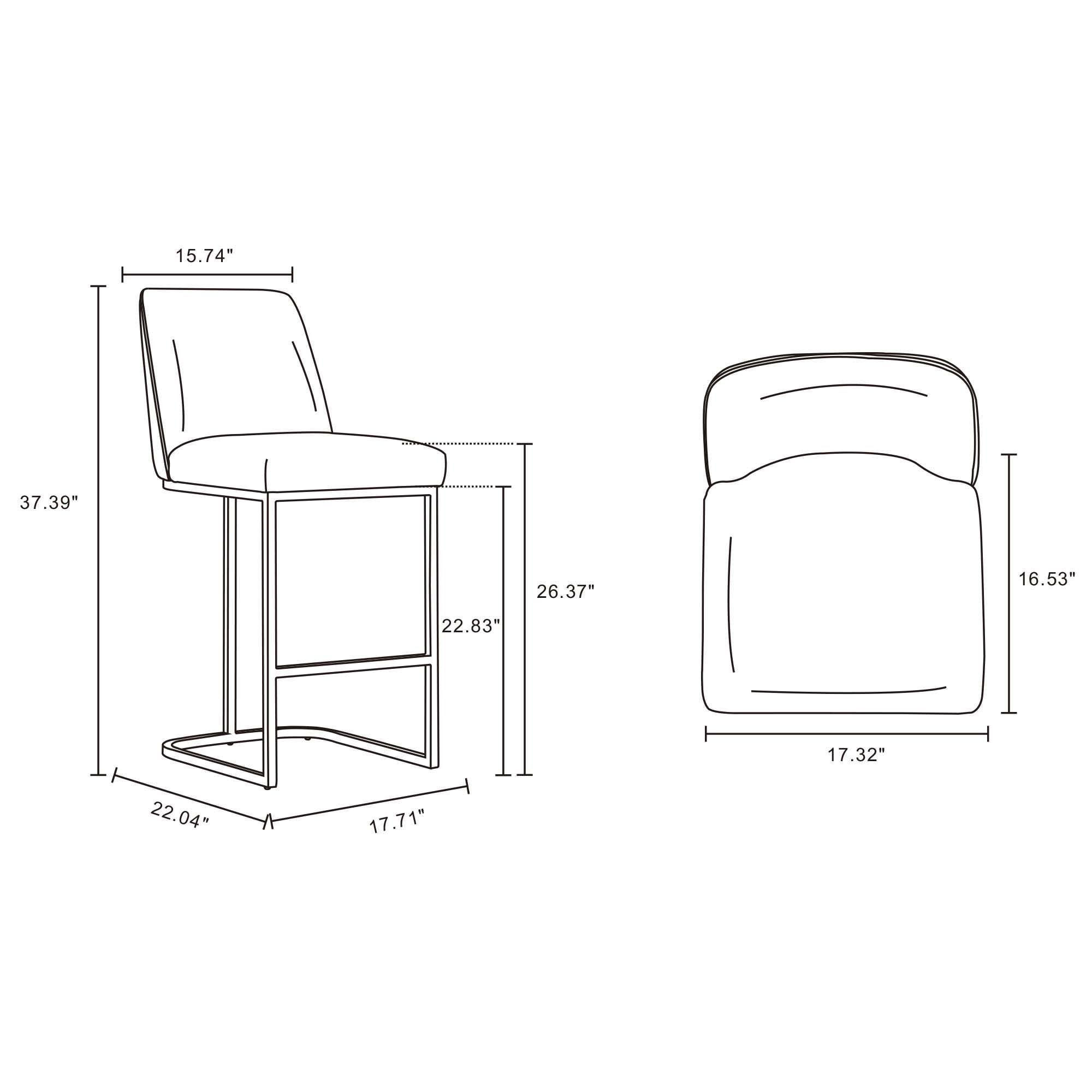 Manhattan Comfort Serena Leatherette Upholstered Metal Counter Height Barstool Light Gray: Modern Sled Base, Padded Back, Footrest