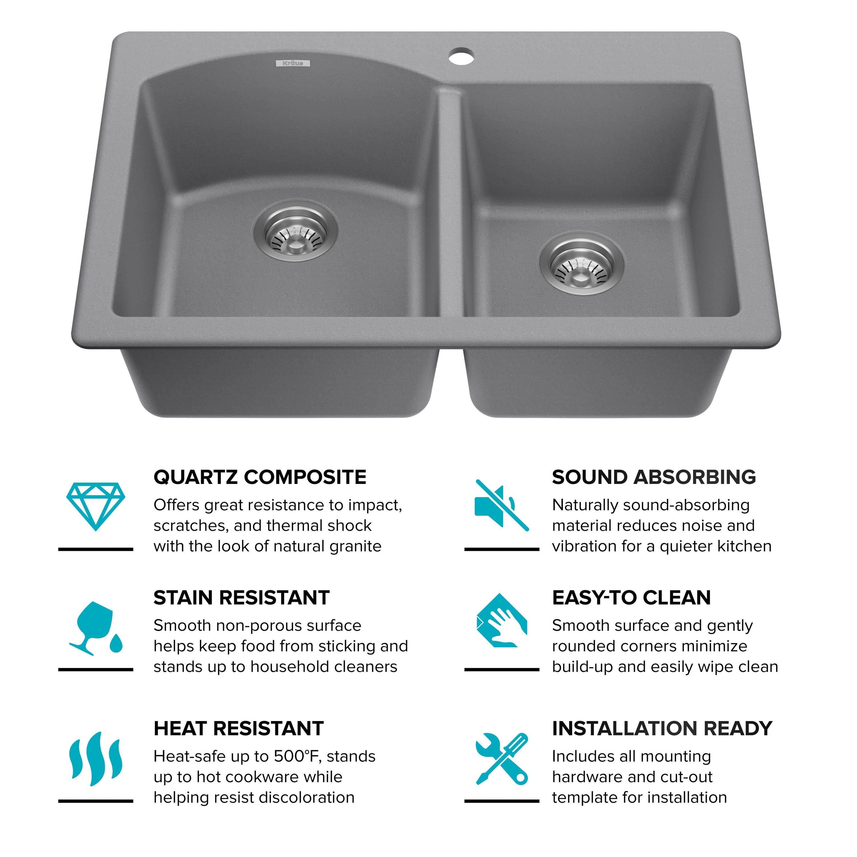 KRAUS Forteza™ 33" L Dual Mount 60/40 Double Bowl Granite Kitchen Sink