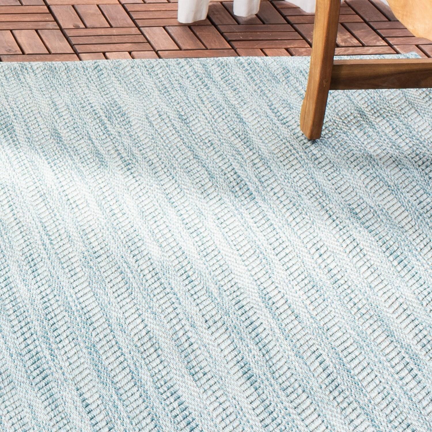 Courtyard CY8022 Power Loomed Indoor and Outdoor Area Rug - Aqua/Grey - 5'3"x5'3" - Safavieh