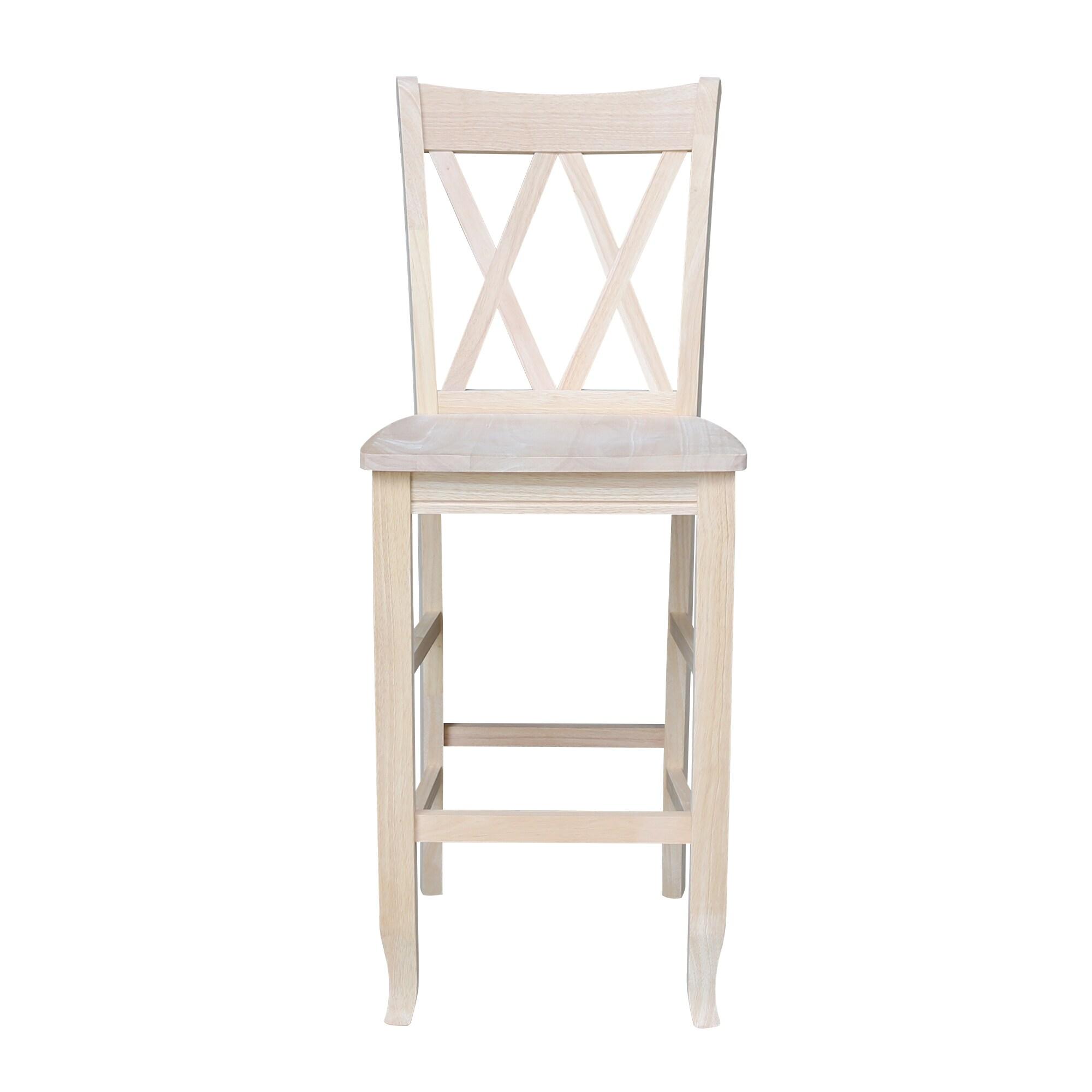 30" Double X-Back Counter Height Barstool Unfinished - International Concepts: Solid Wood, Armless