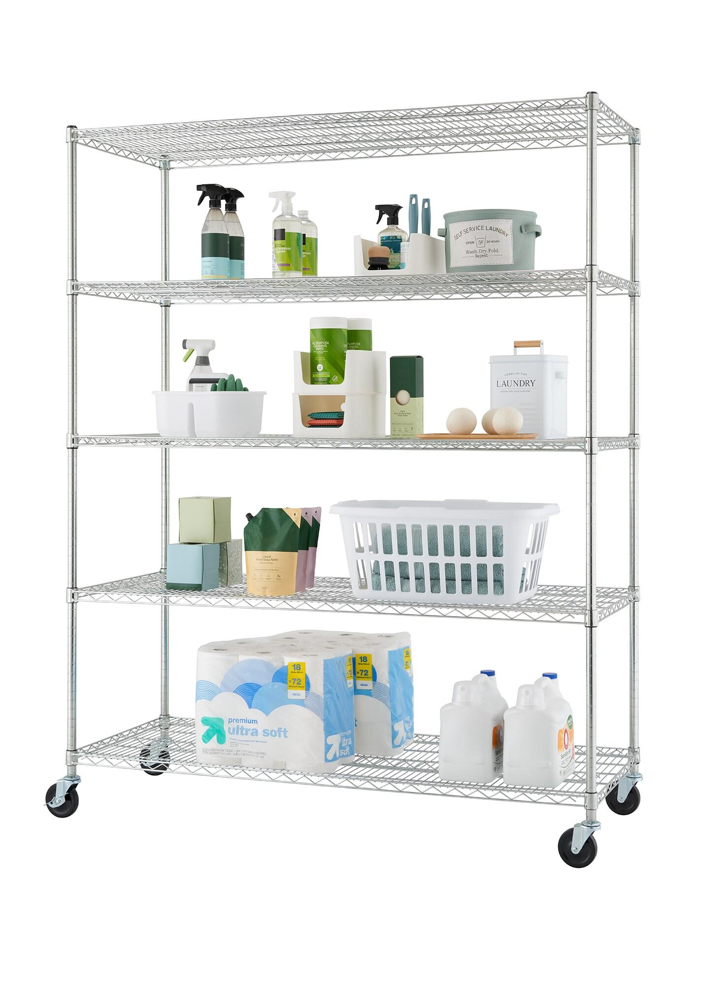 TRINITY EcoStorage 5-Tier NSF Rolling Steel Wire Shelving Unit w/ Wheels (60 in. W x 24 in. D)