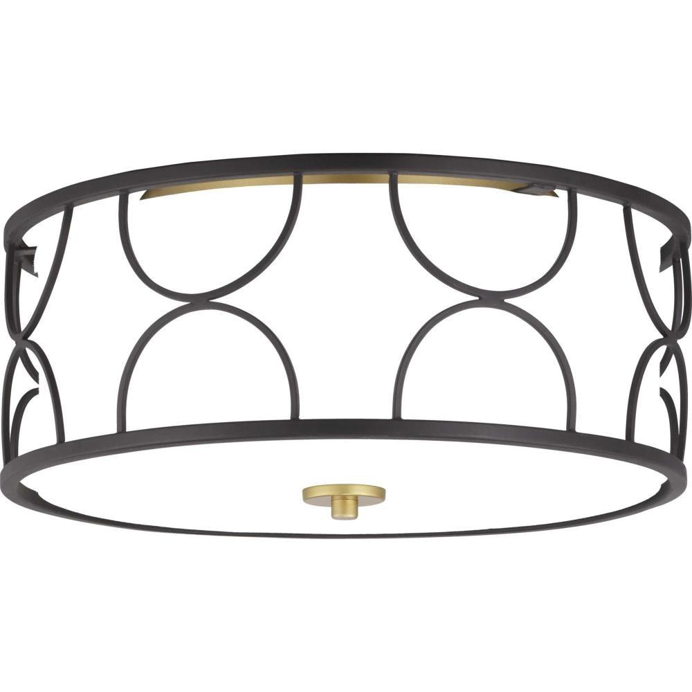 Progress Lighting Landree 3-Light Flush Mount, Black Finish, White Silk Shade