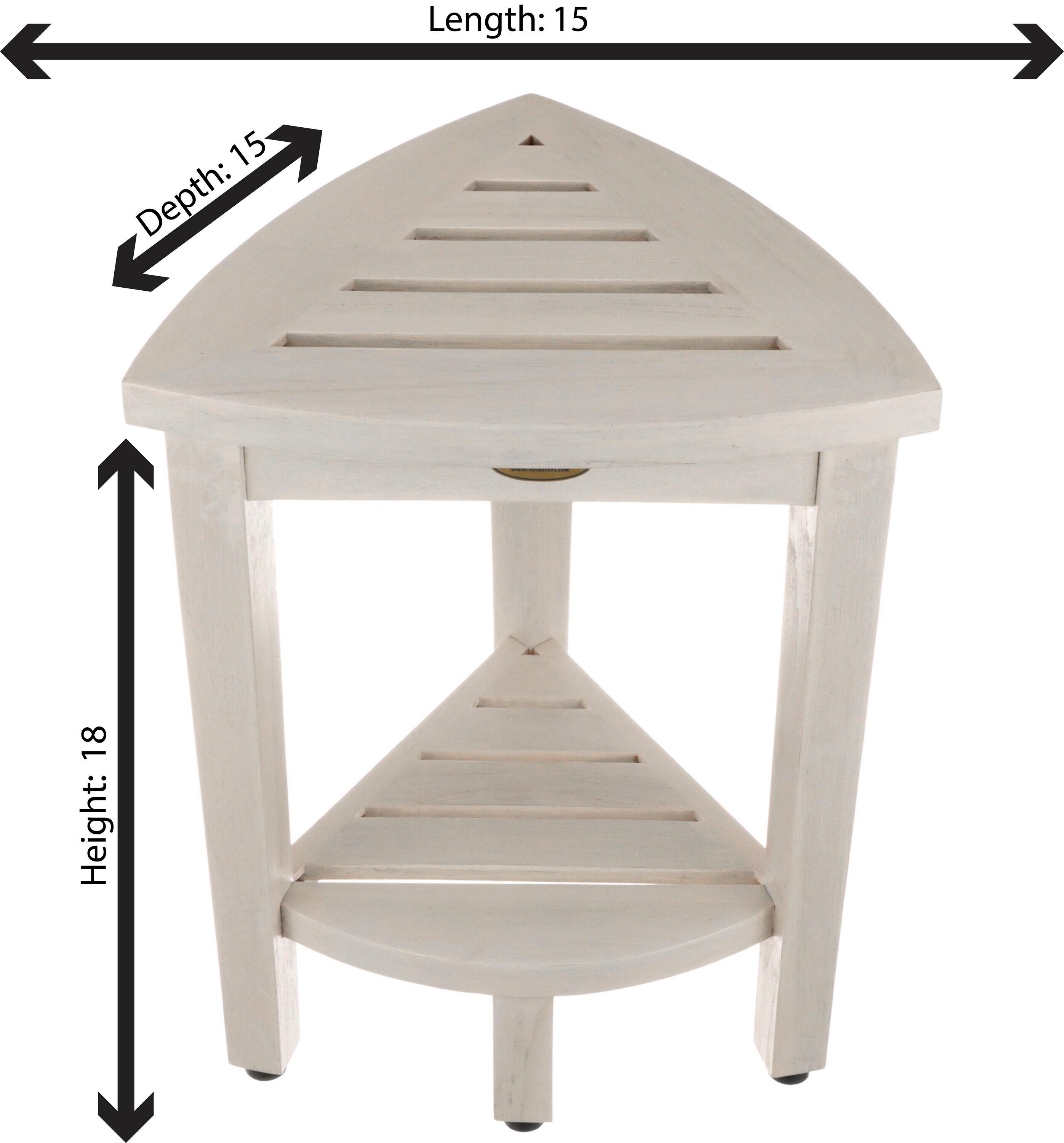 CoastalVogue 15" FlexiCorner ED1123 Wide Teak Wood Shower Bench/Stool : Microfiber, Machine Washable, Non-Slip Backing