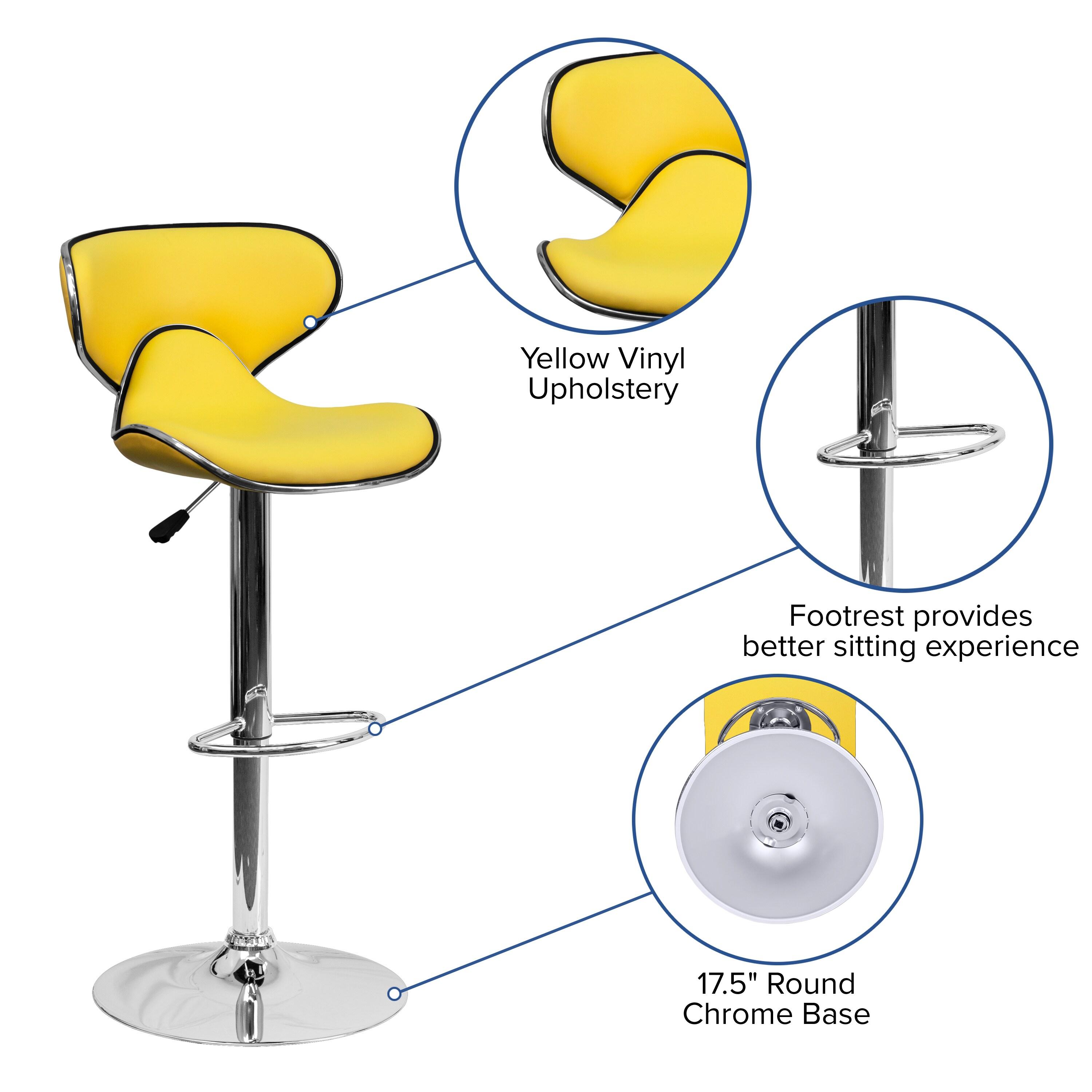 Flash Furniture Contemporary Cozy Mid-Back Yellow Vinyl Adjustable Height Barstool with Chrome Base