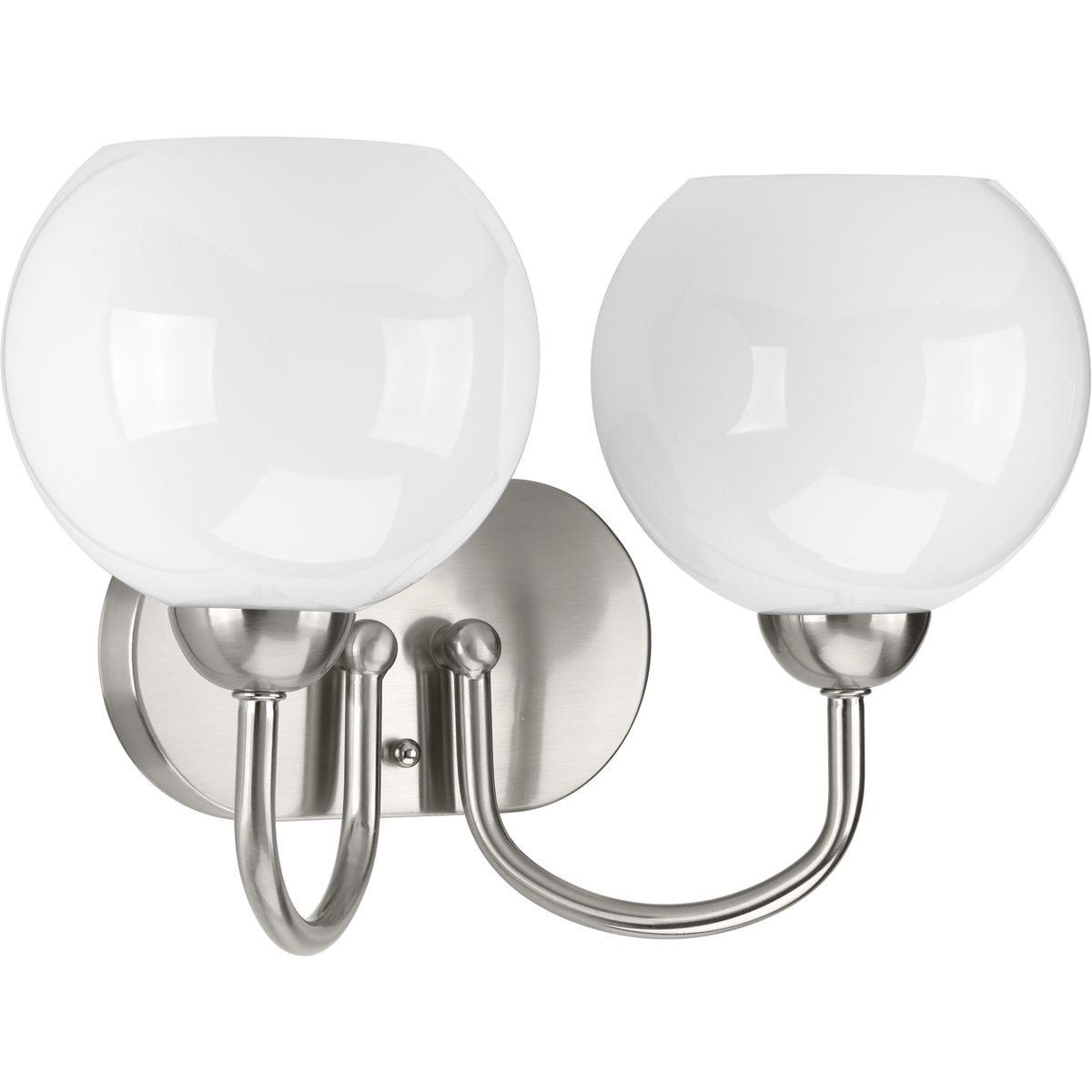 Progress Lighting Carisa 2-Light Bath Wall Light in Brushed Nickel with White Glass Globes