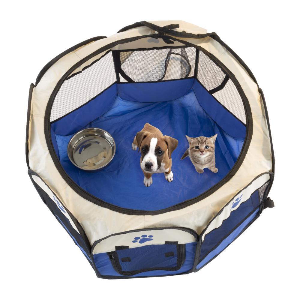 Pet Adobe Pop-Up Pet Playpen With Carrying Case – Portable Indoor/Outdoor Pet Enclosure - Blue