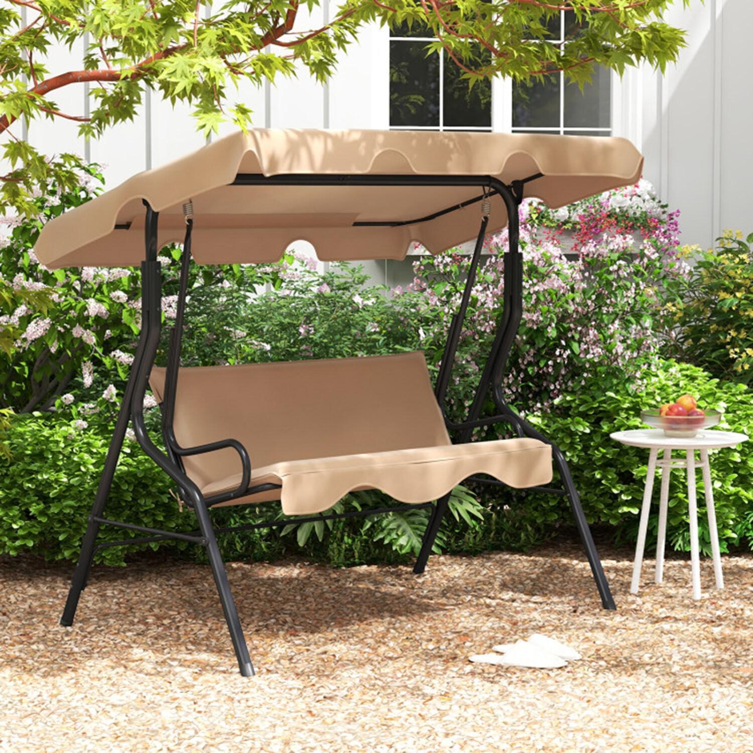 Arlmont & Co. Arlmont & Co. Patio 3 Seats Canopy Swing Glider Hammock Steel Frame Cushioned Backyard