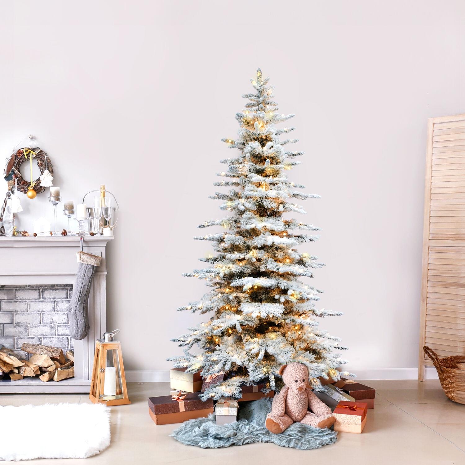 Fraser Hill Farm Fraser Hill Farm Flocked Mountain Pine Christmas Tree with LED Lights
