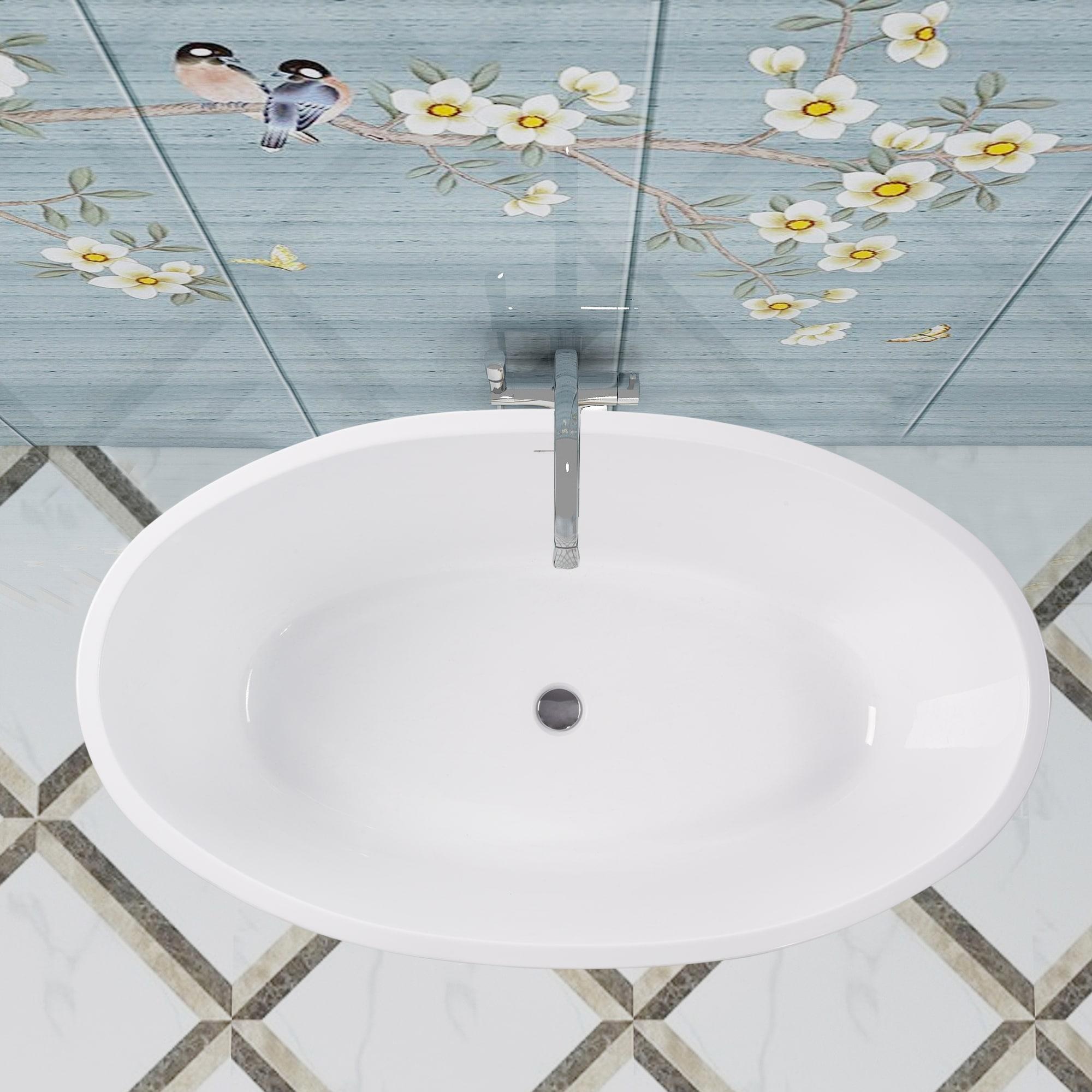 Vanity Art 59" X 32" White Acrylic Freestanding Bathtub