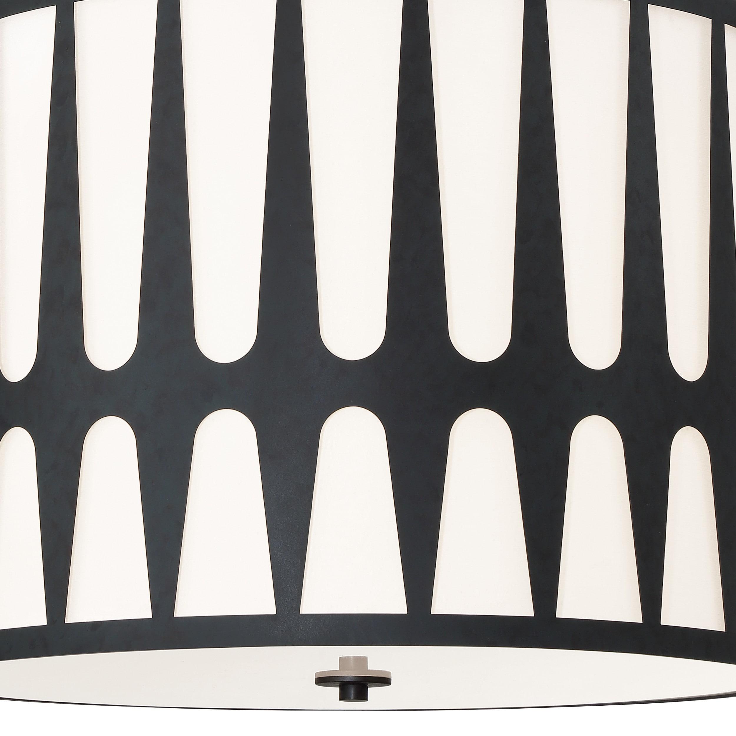 Royston Black Steel 5-Light Drum Pendant with White Silk Shade