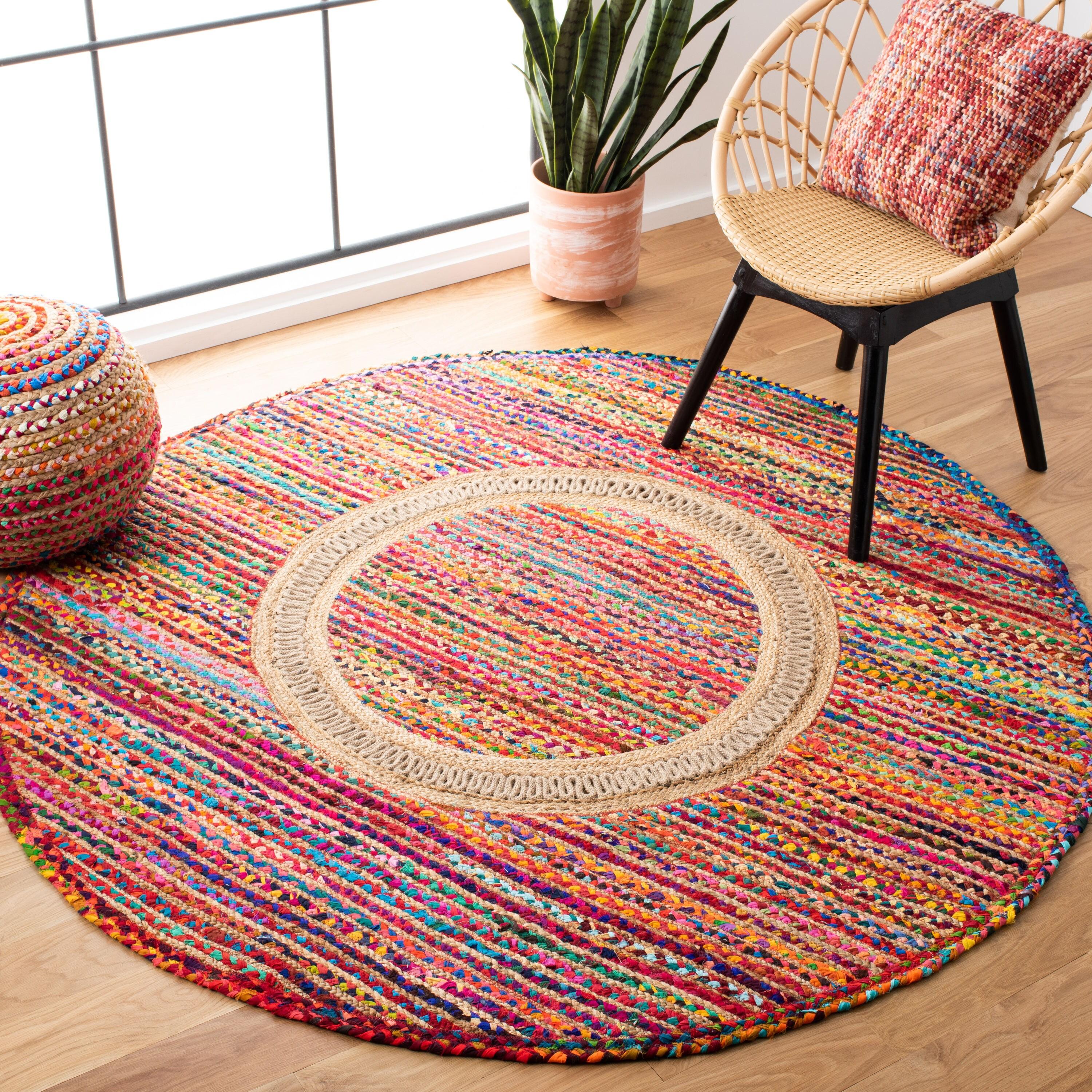 Braided BRD265 Hand Woven Area Rug - Pink/Sage - 5' round - Safavieh.