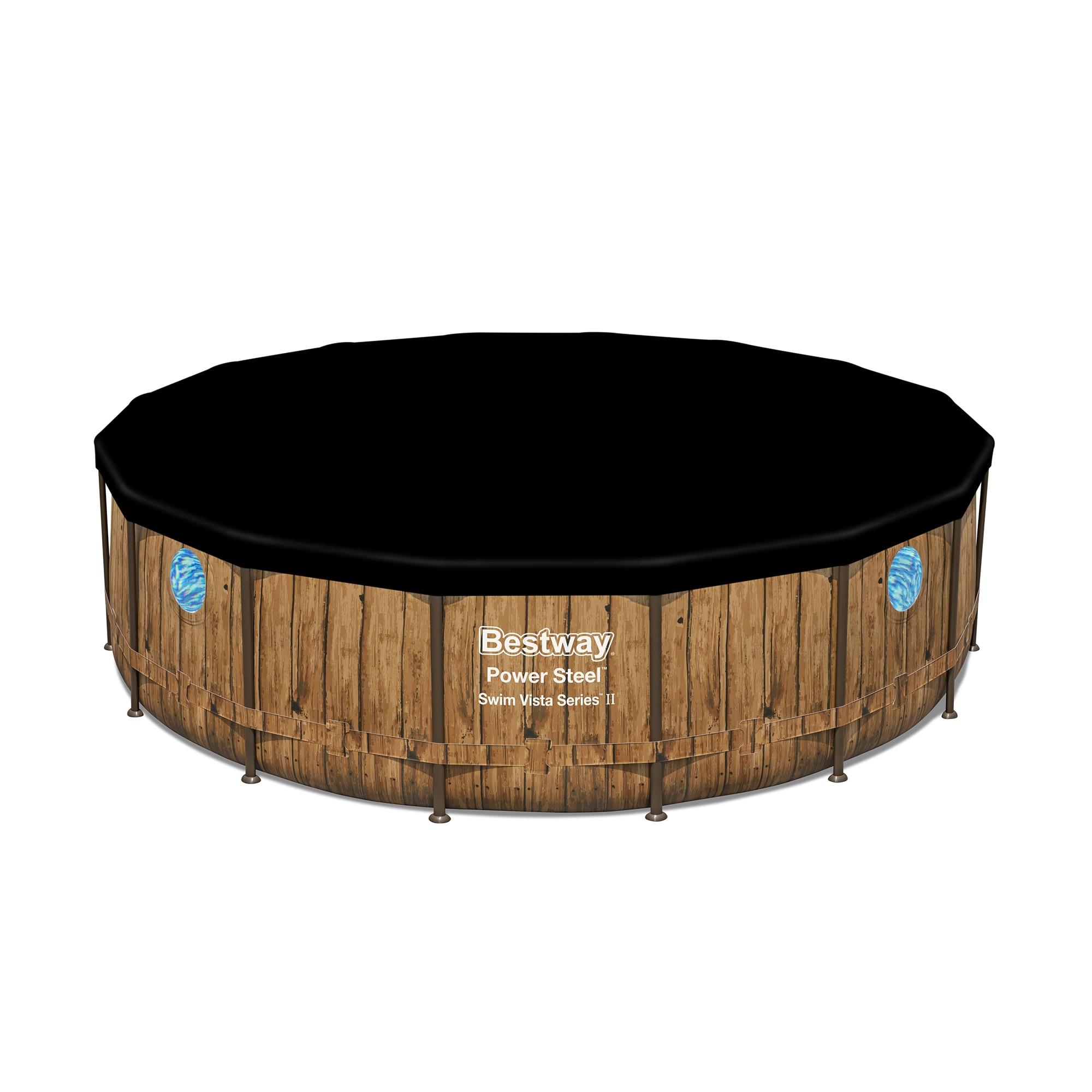 Bestway 16-ft x 16-ft x 48-in Metal frame Round Above-Ground Pool with Filter Pump with Ground Cloth with Pool Cover with Ladder