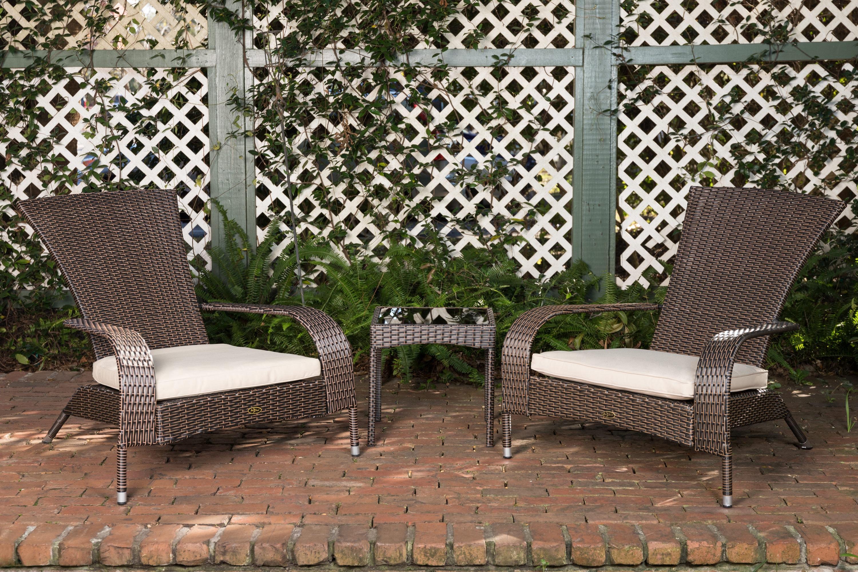PatioSense Duplex Patio Sense Coconino Wicker Conversation Set, Durable Adirondack Style Chairs Includes Khaki Cushions - Mocha