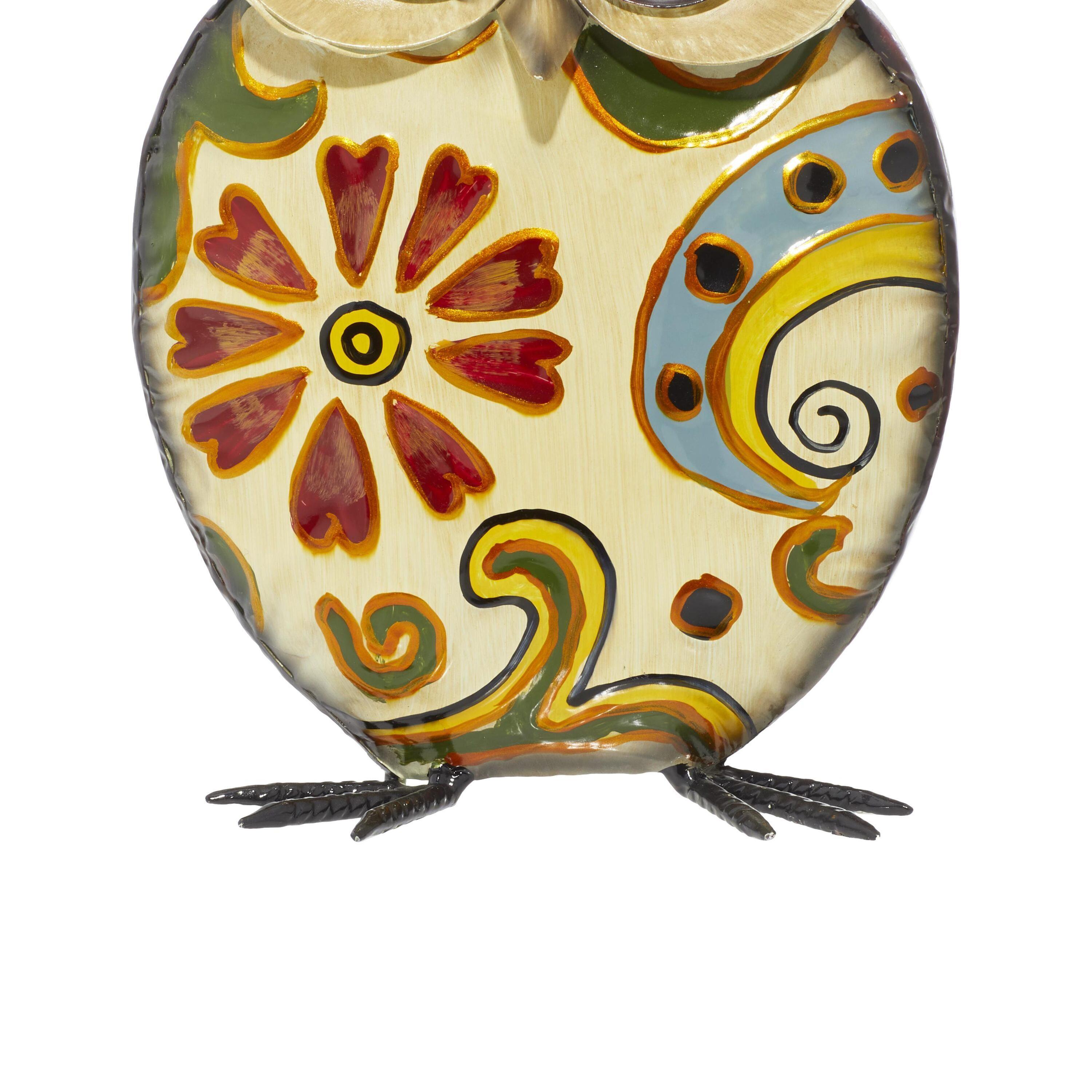 DecMode 11" Indoor Outdoor Owl Garden Sculpture with Floral Pattern
