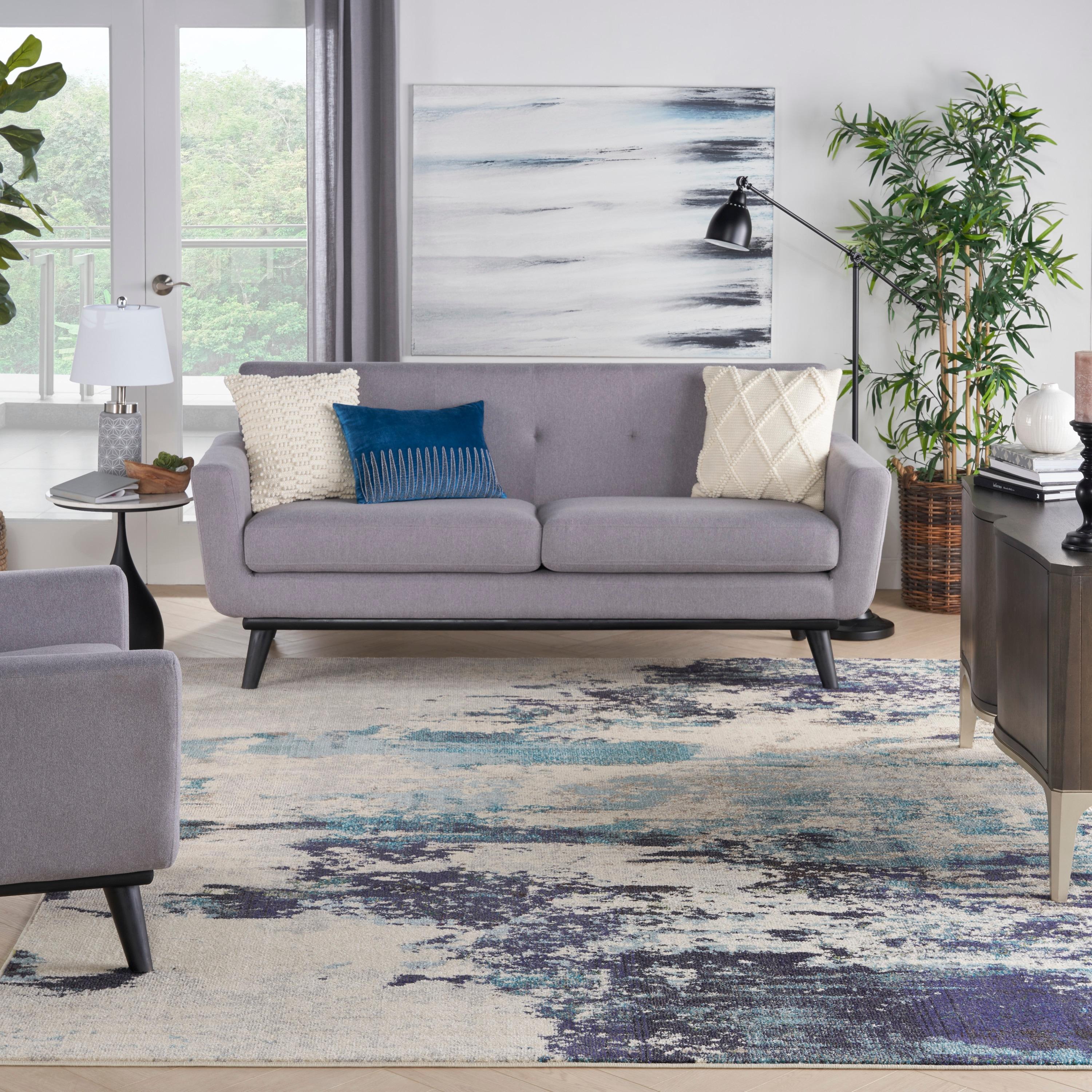 Nourison Celestial CES02 Ivory/Teal Blue Area Rug 7'10" x 10'6"