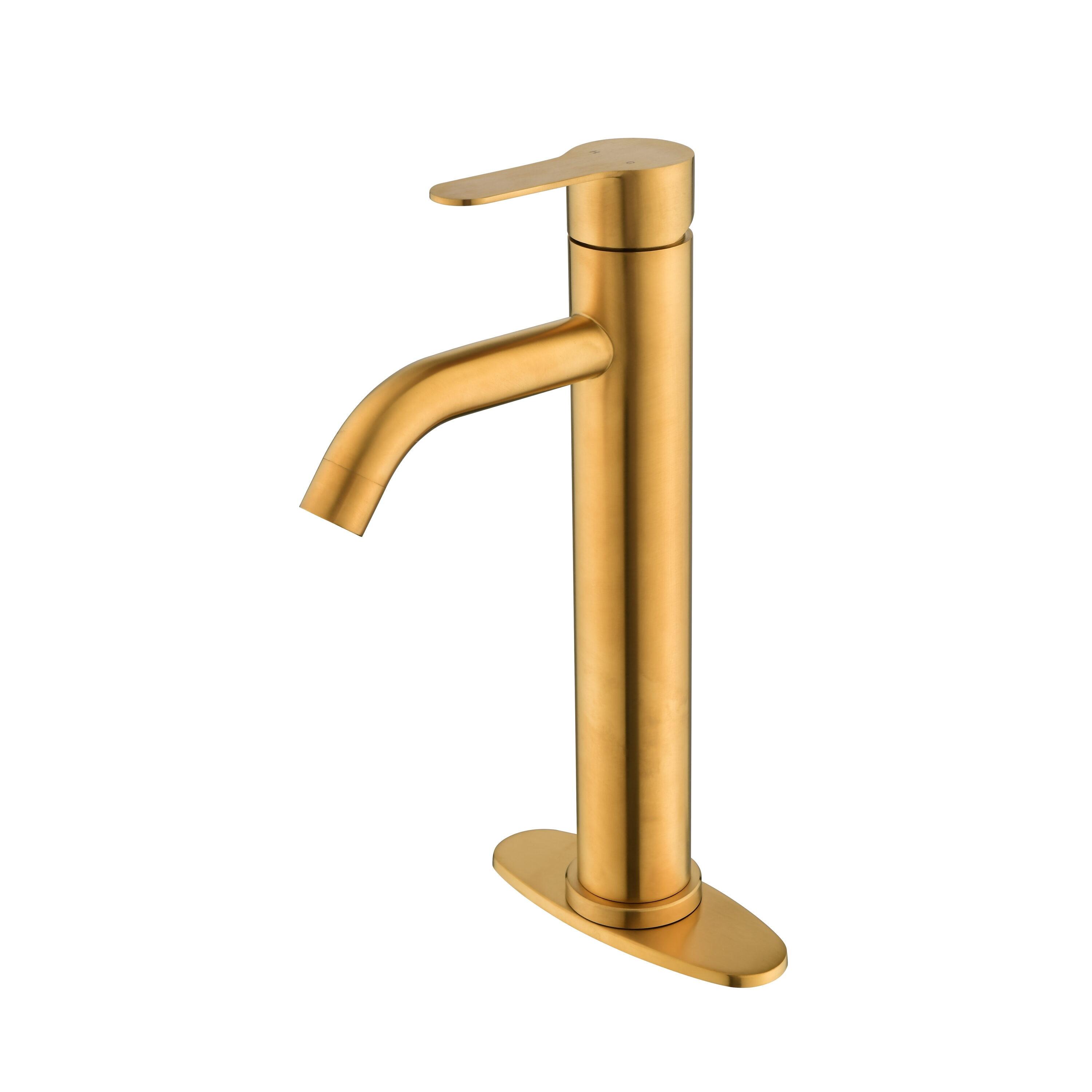 Gold Bathroom Faucets | Waterfall Single Hole Bathroom Sink Faucet with Deck Plate, 1 Hole Or 3 Hole for 4 Inch Brushed Gold Vanity Faucet with Pop-Up Drain Single Handle Lavatory Faucet
