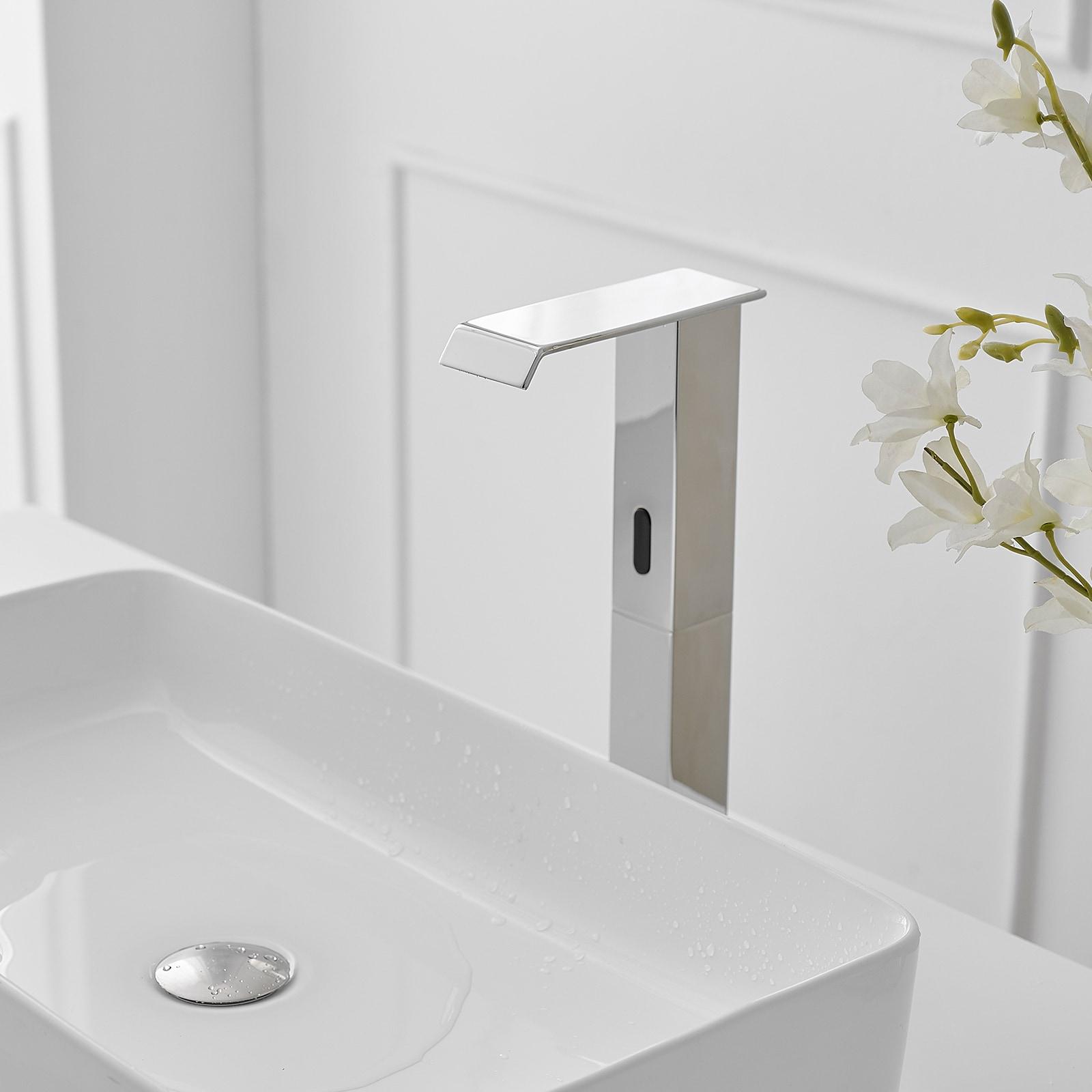 BWE DC Automatic Sensor Touchless Vessel Sink Faucet Single Hole Bathroom Faucet with Pop Up Drain