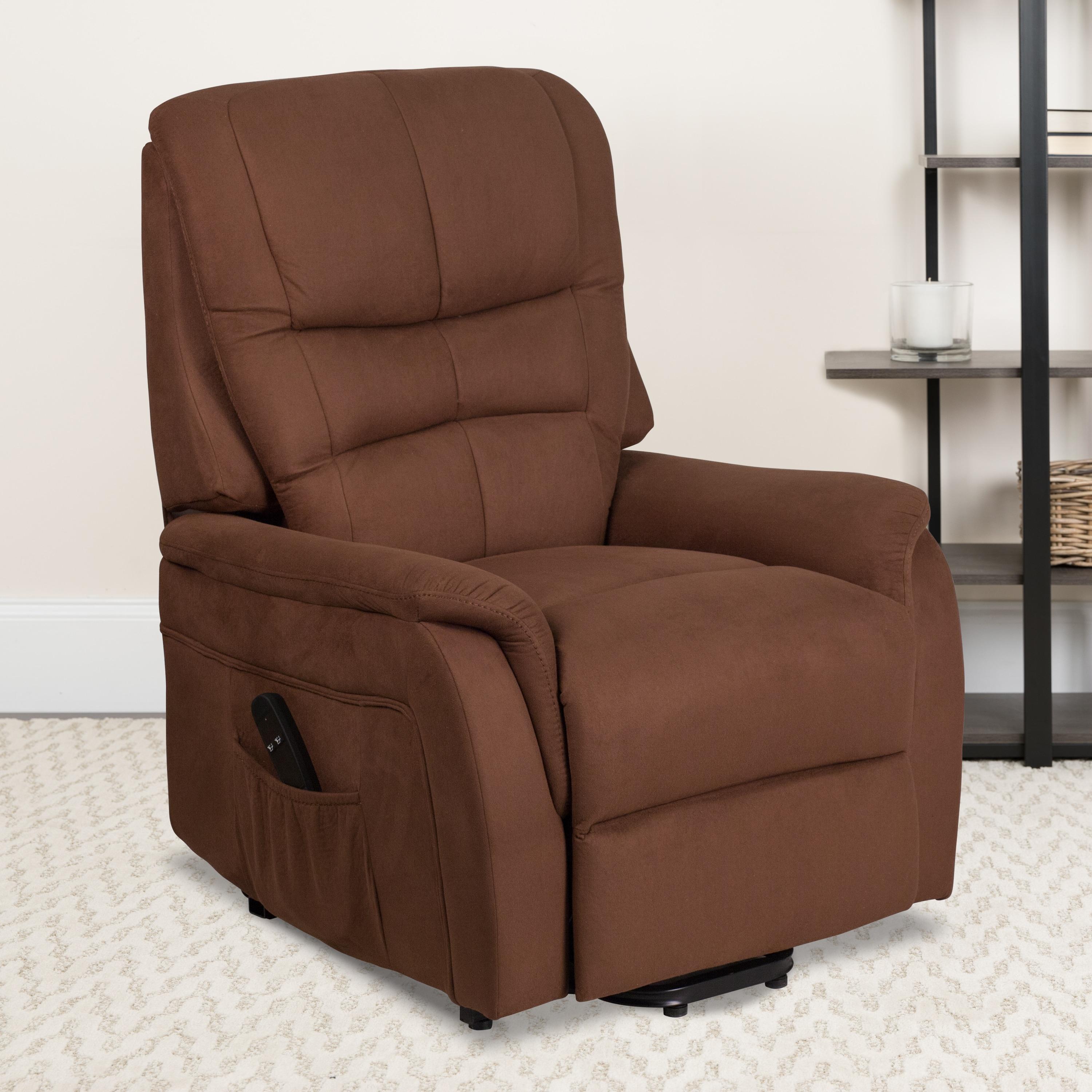 Flash Furniture HERCULES Series Brown Microfiber Remote Powered Lift Recliner for Elderly
