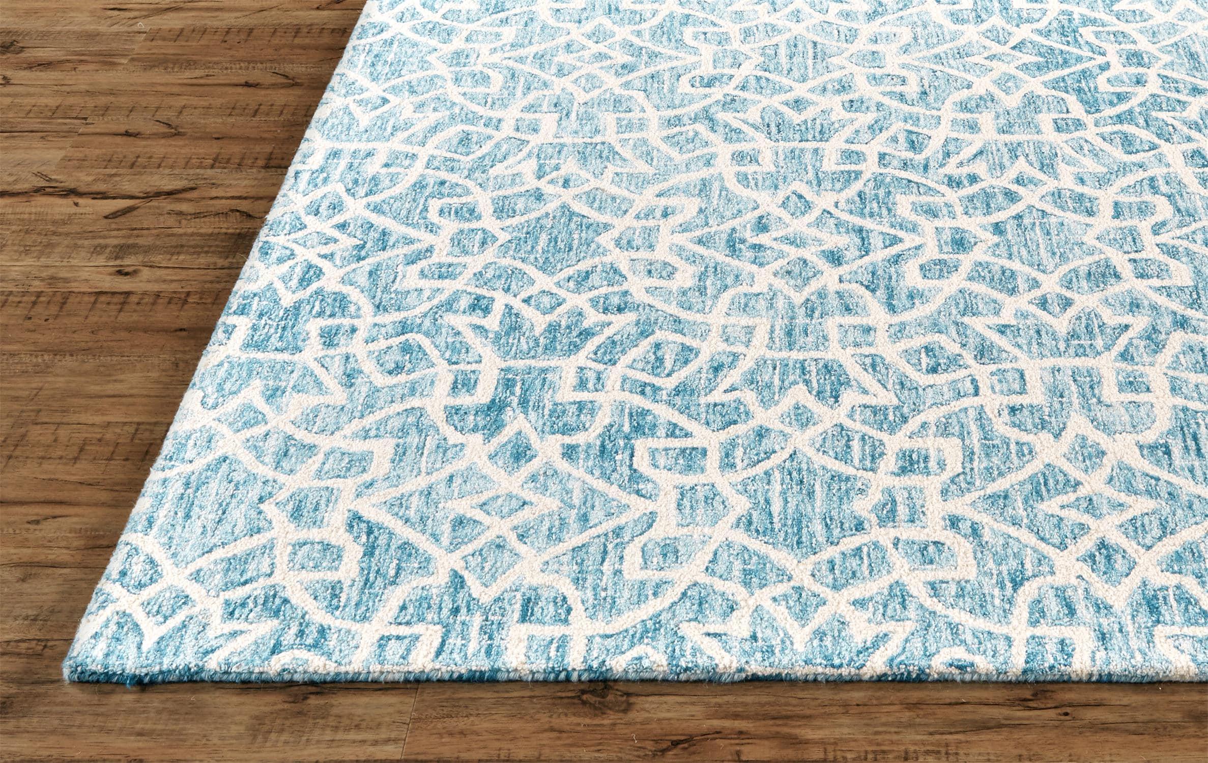 Handmade Blue Wool Tufted Rectangular 5' x 8' Rug