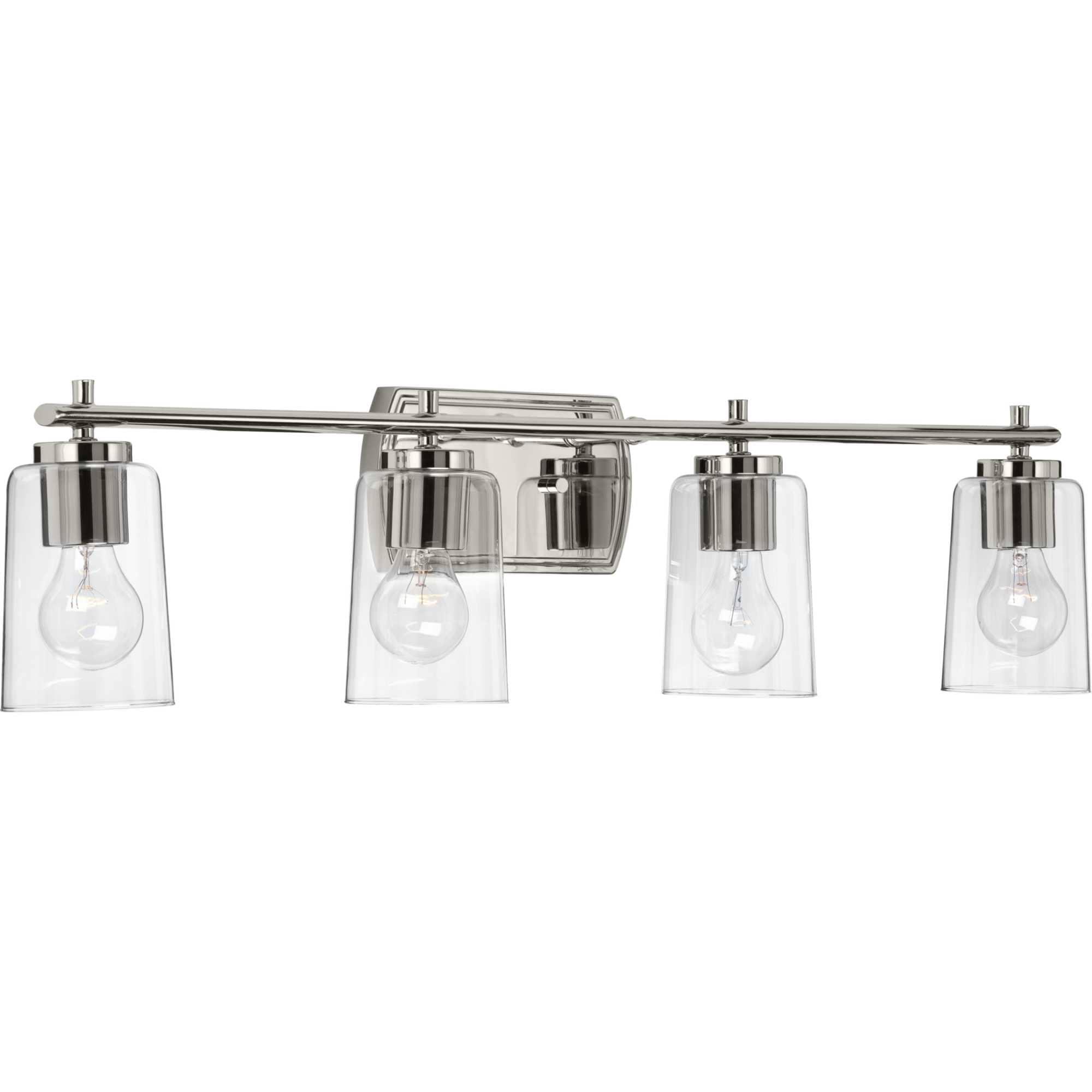 Progress Lighting Adley 4-Light Bath Vanity in Polished Nickel with Clear Glass Shades