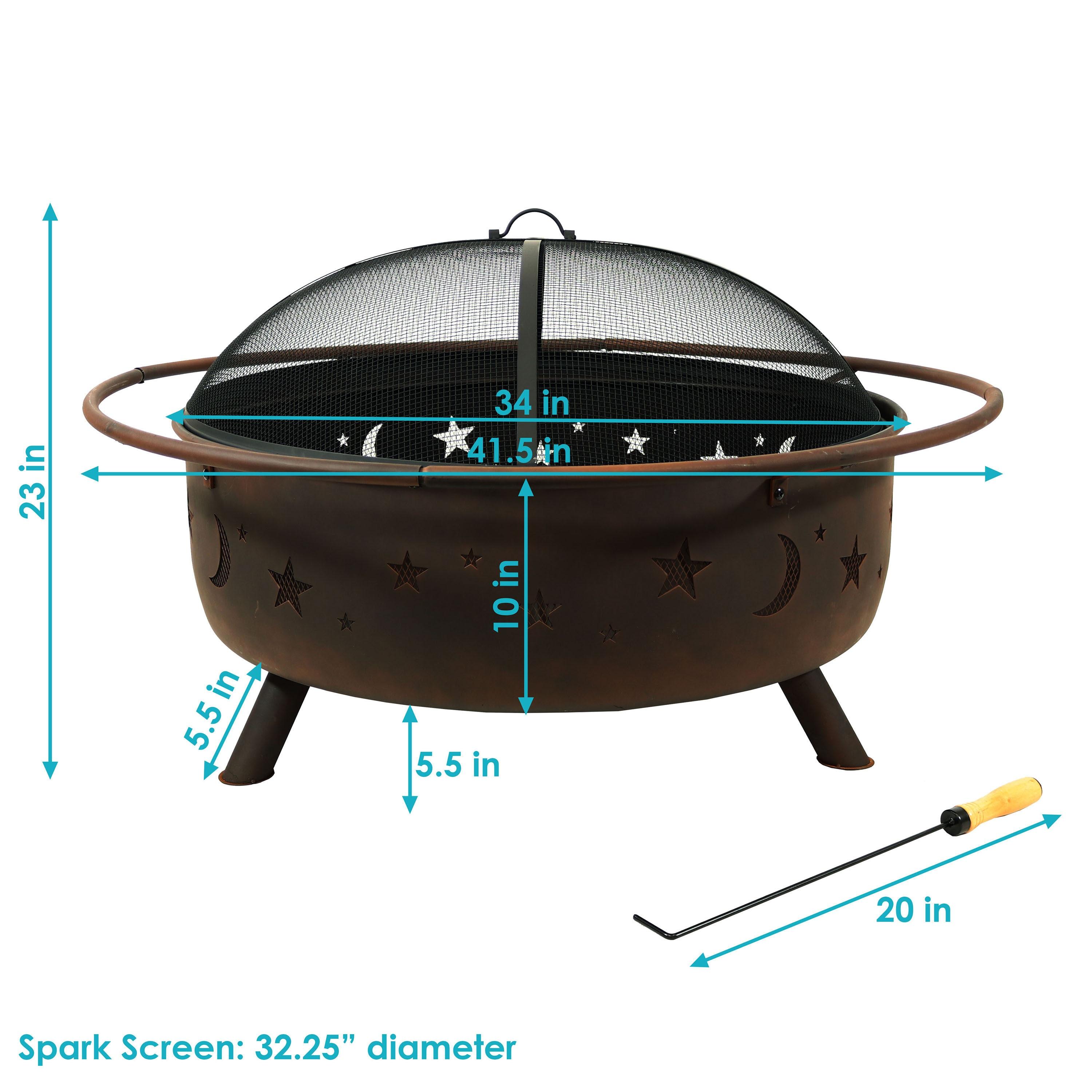 Sunnydaze Cosmic 42" Round Wood-Burning Bronze Finish Steel Fire Pit with Spark Screen