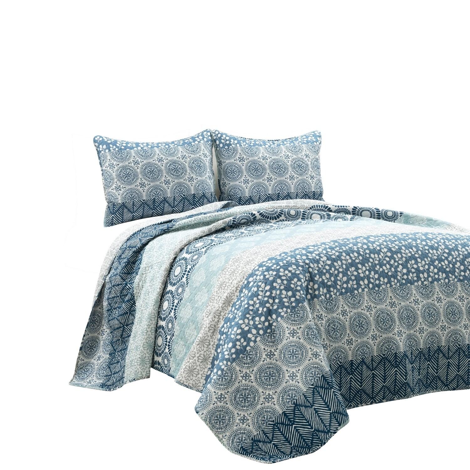 Lush Decor Bohemian 100% Cotton Reversible 3-Piece Quilt Set