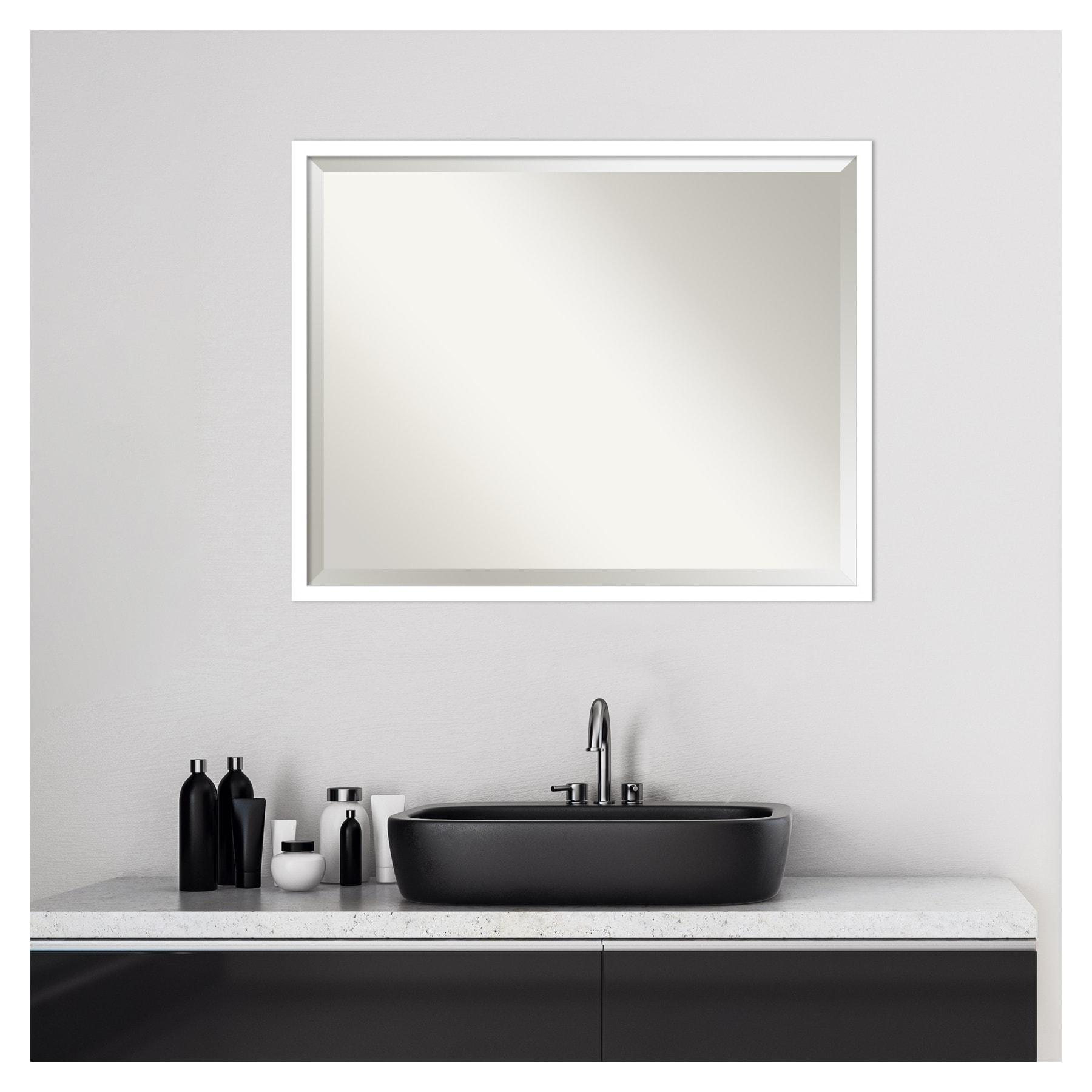 Amanti Art Beveled Wood Bathroom Wall Mirror - Svelte Frame Svelte White Outer Size: 29 x 23 in White