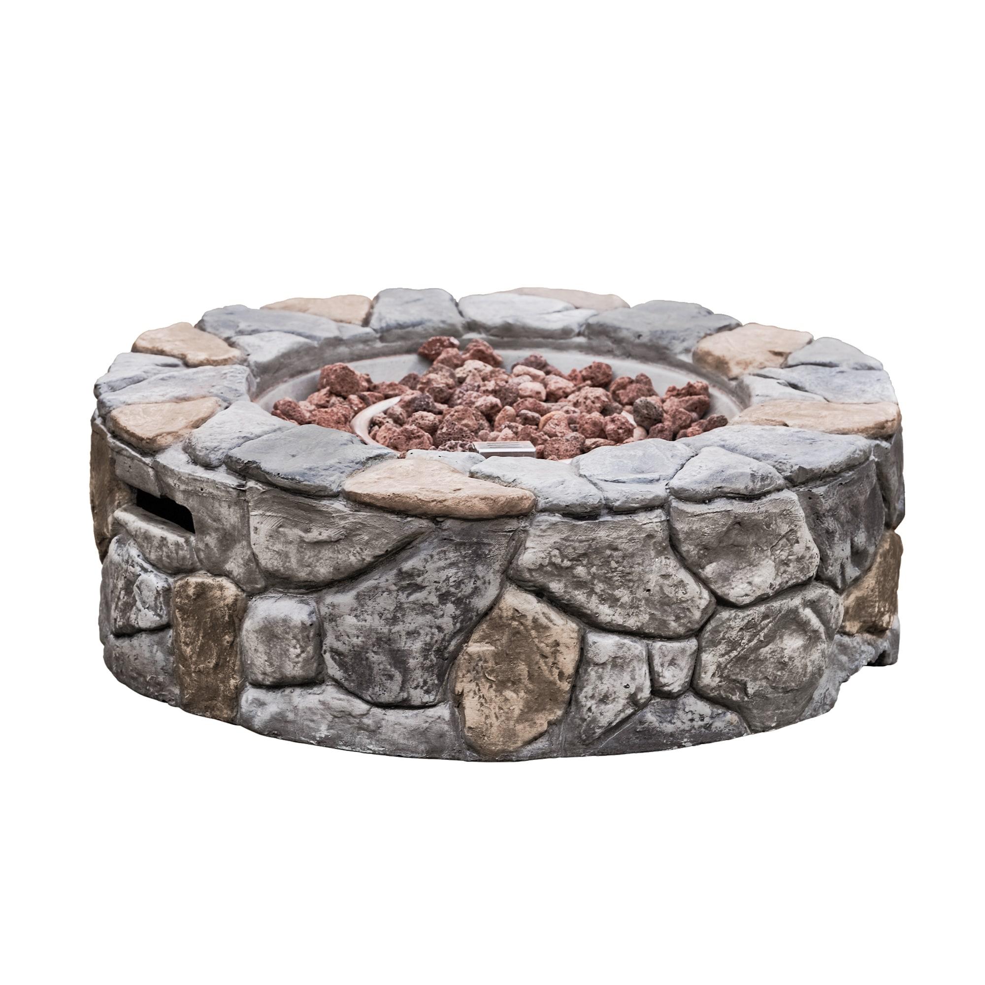 Grayson 28" Outdoor Round Stone Propane Gas Fire Pit - Teamson Home