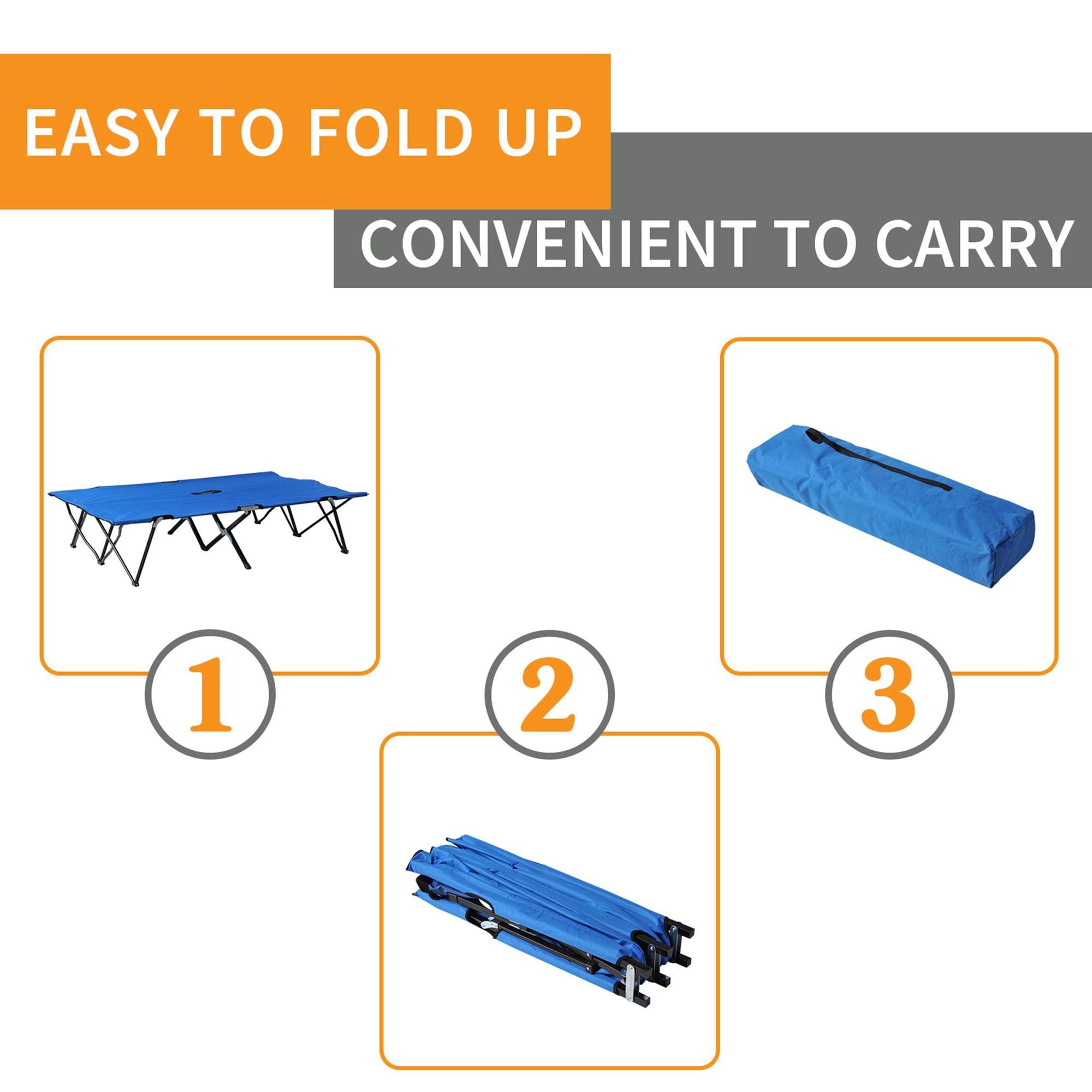 Outsunny 2 Person Folding Camping Cot, Portable Sleeping Cot with Carry Bag, Blue