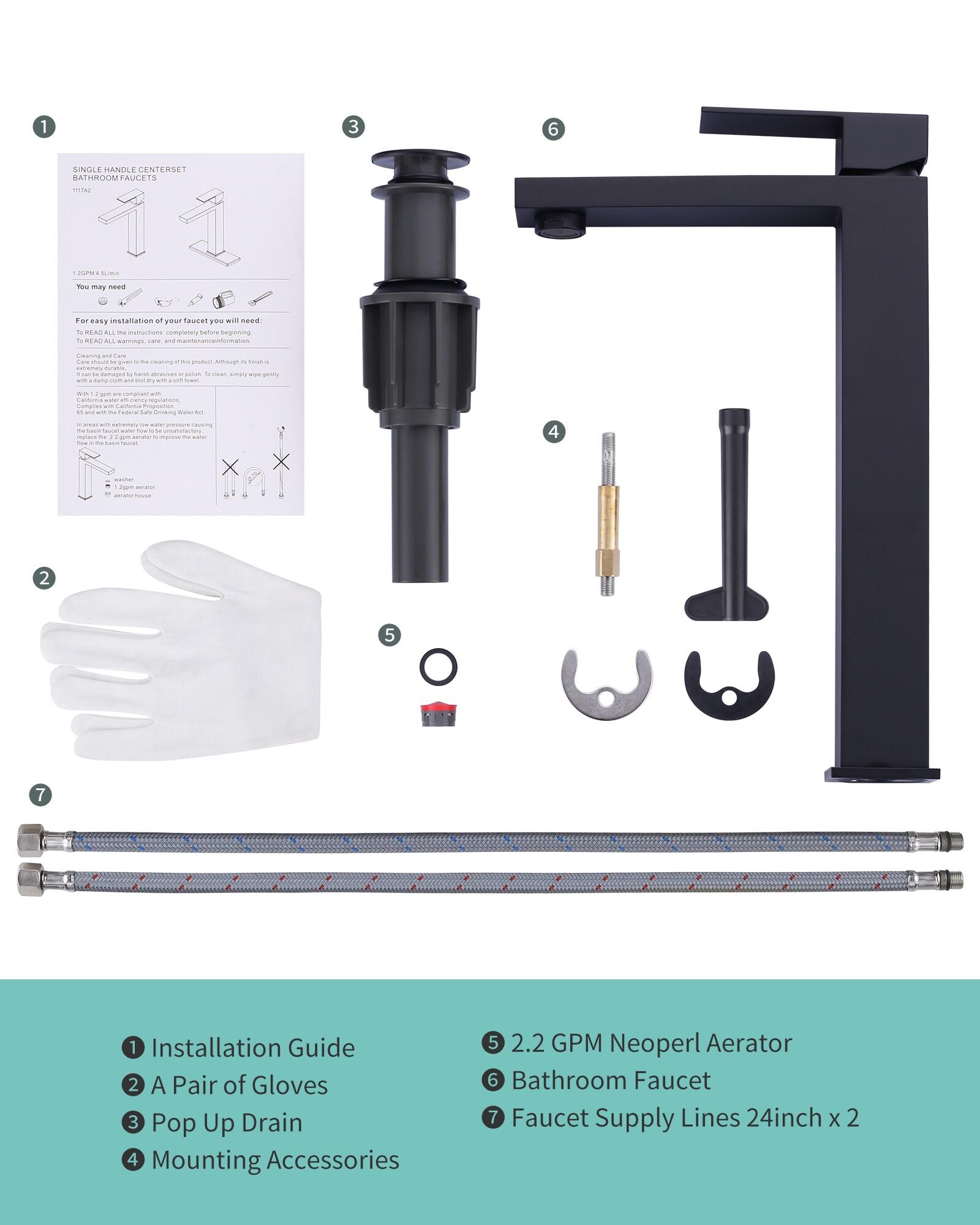 High Arc Single Handle Single Hole Bathroom Faucet With Drain Kit