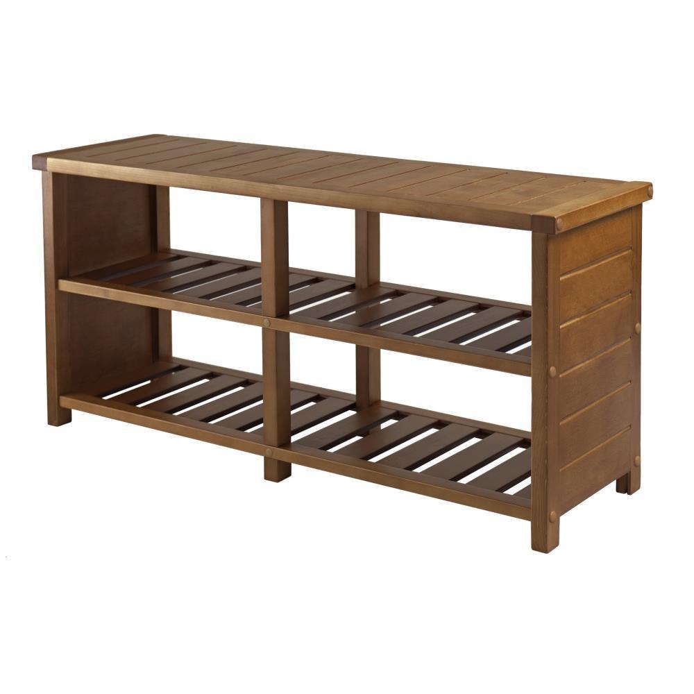 Keystone Entry Teak Shoe Bench - Winsome: Solid Wood Storage Organizer, 8-Pair Capacity, 200 lbs Load