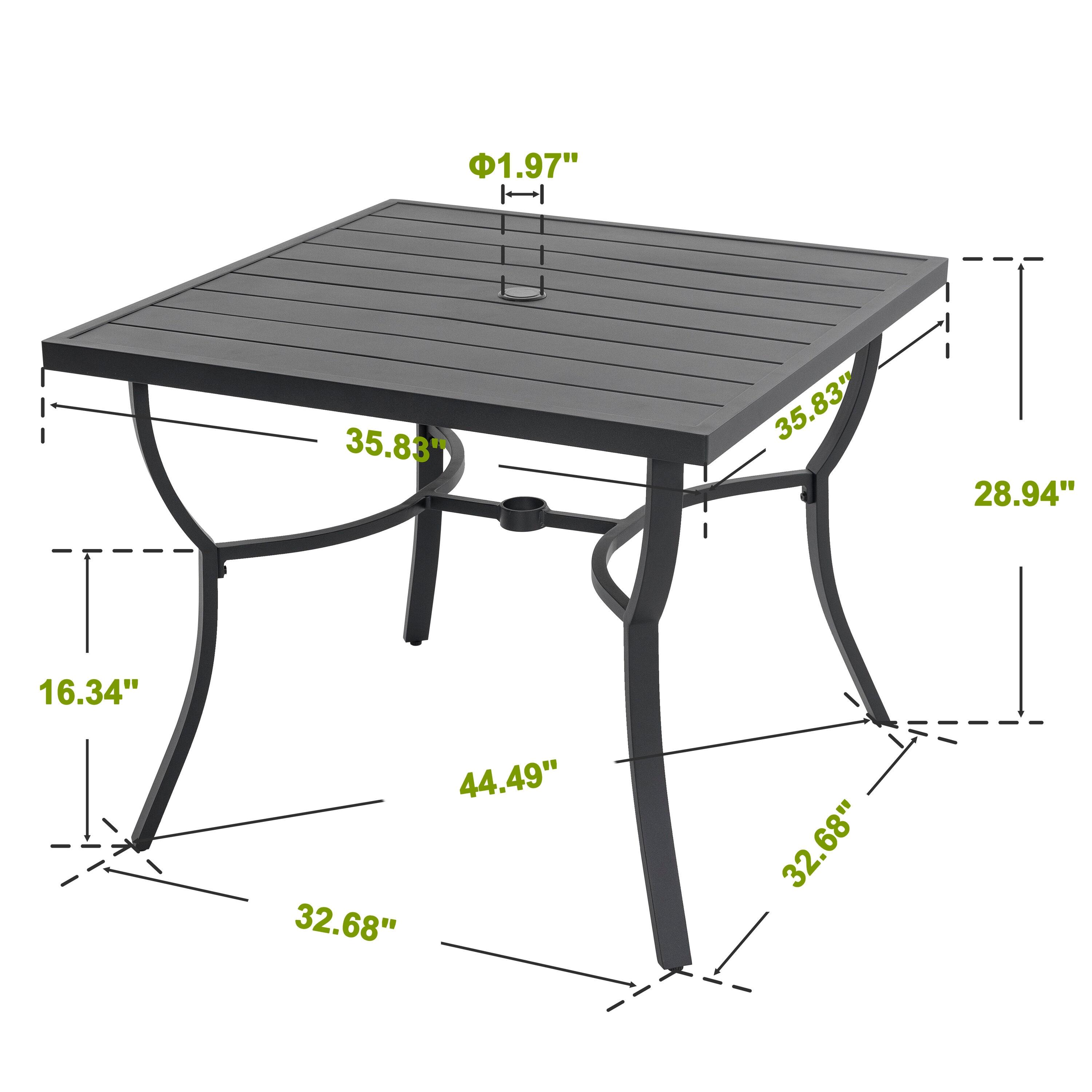 Nuu Garden Cast Aluminum All-Weather Square Outdoor Dining Table with Umbrella Hole, Black