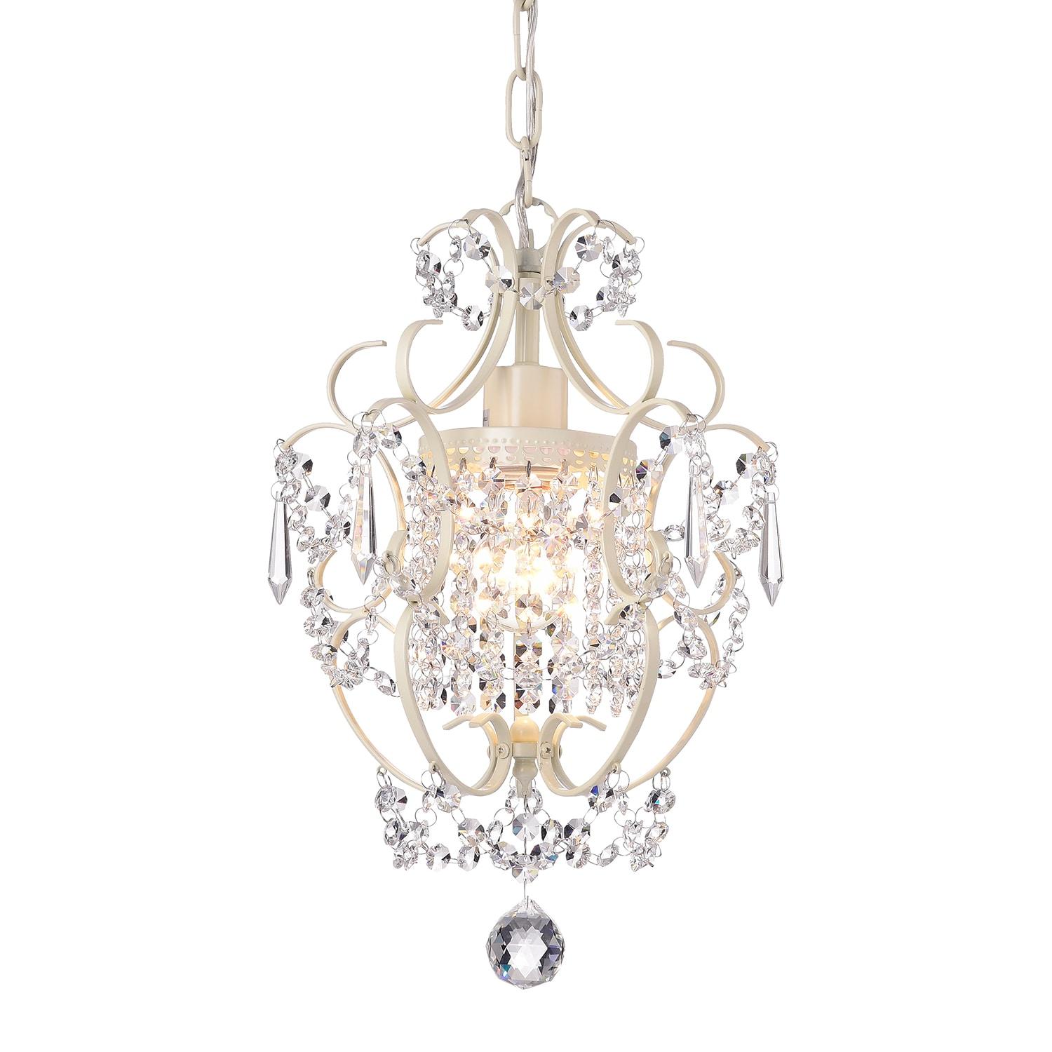 Edvivi Amorette Mini Chandelier Crystal Chandeliers, 1 Light Modern Elegant Glam Ceiling Light Fixture Ivory, Adjustable Hanging Lighting for Closet, Bedroom, Girls Room, Kitchen Island