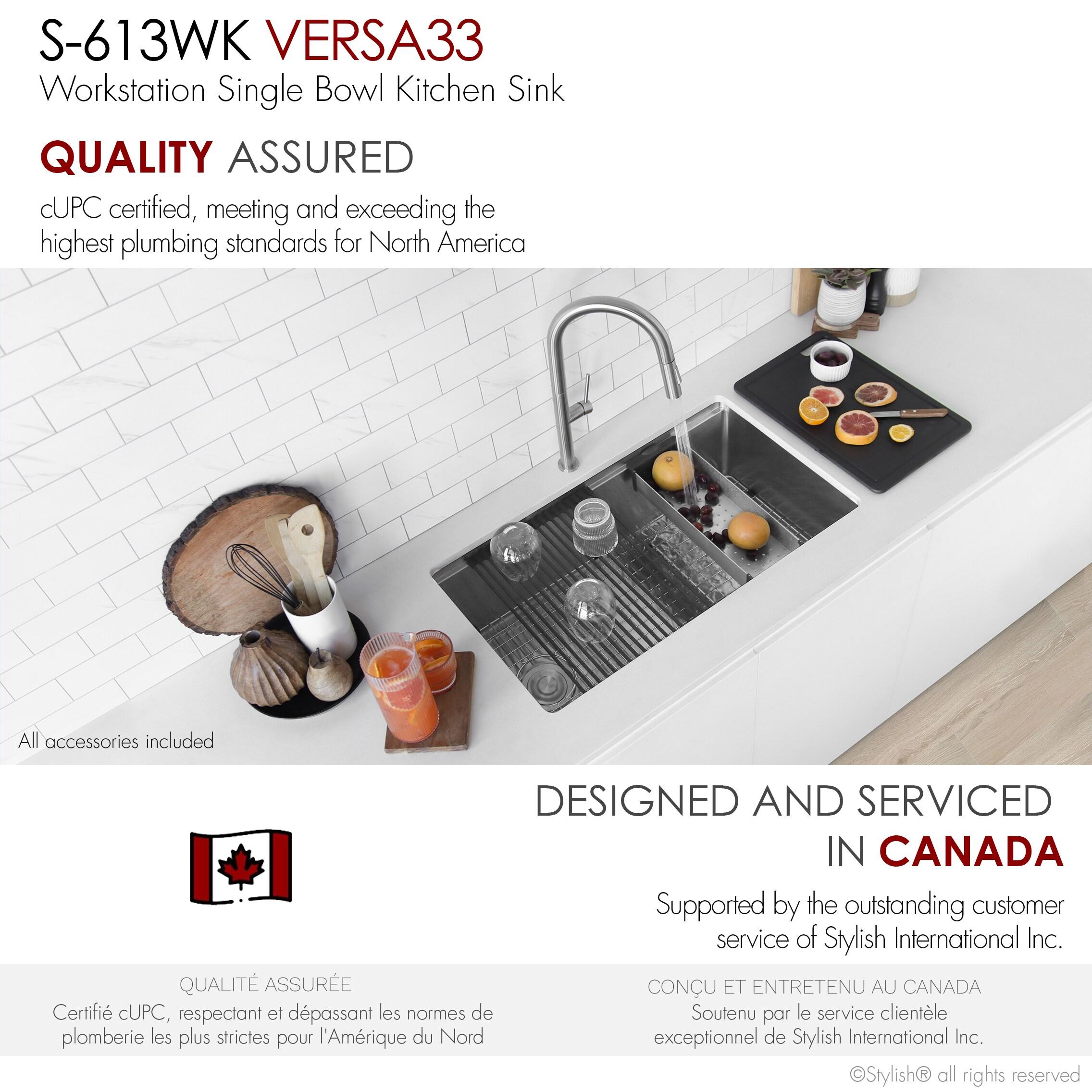 Stylish Versa33 Undermount 33" Workstation 16-gauge Single-Bowl Kitchen Sink