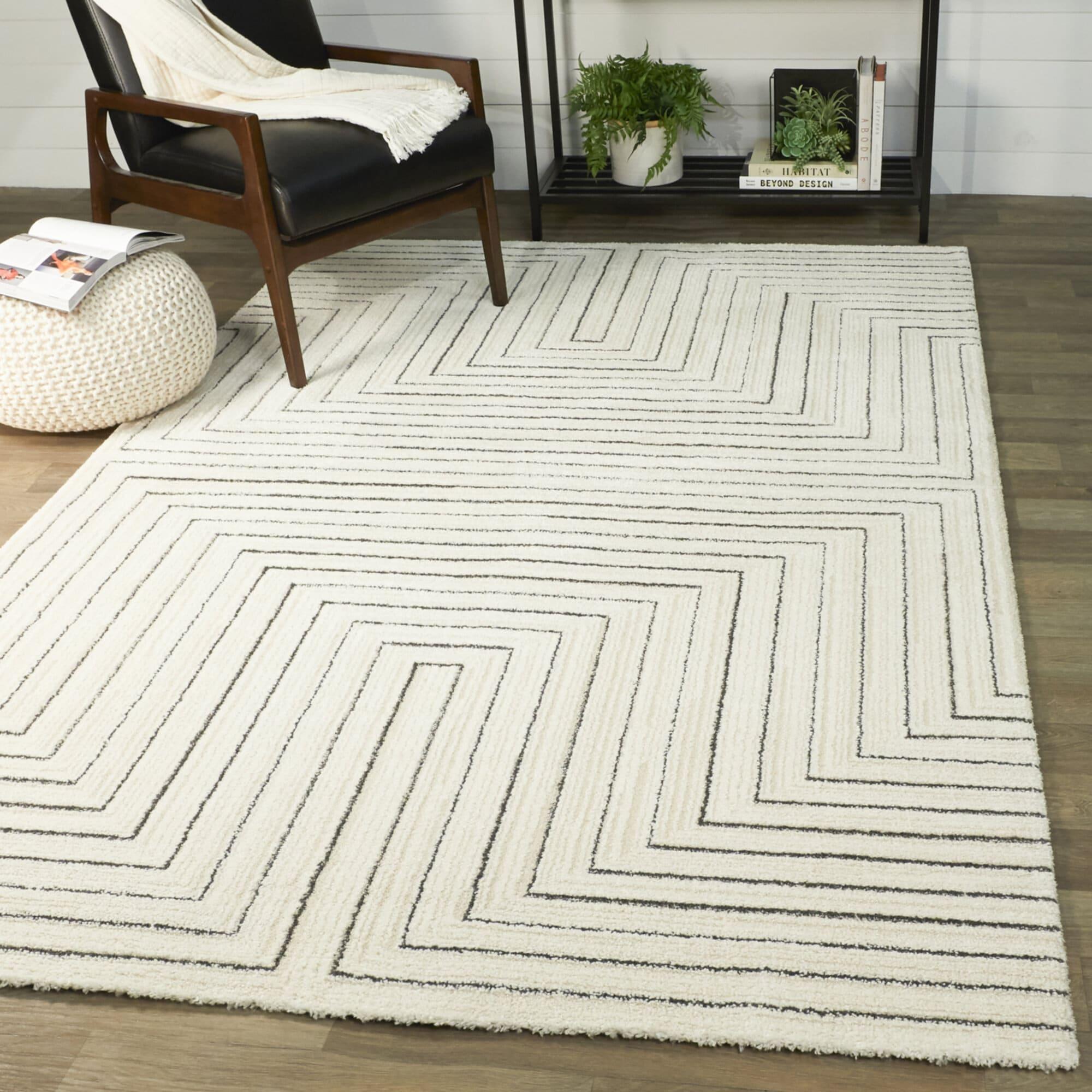 Balta Rugs 2'7"x7' Carmody Transitional Geometric Rug Cream: Off-White Runner, Medium Pile, Indoor Use