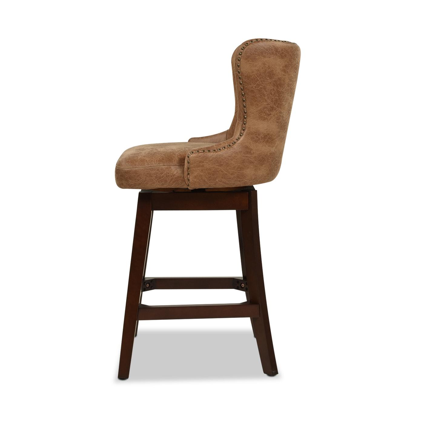 Holmes Tufted High-Back 360 Swivel Counter-Height Barstool Tan Brown