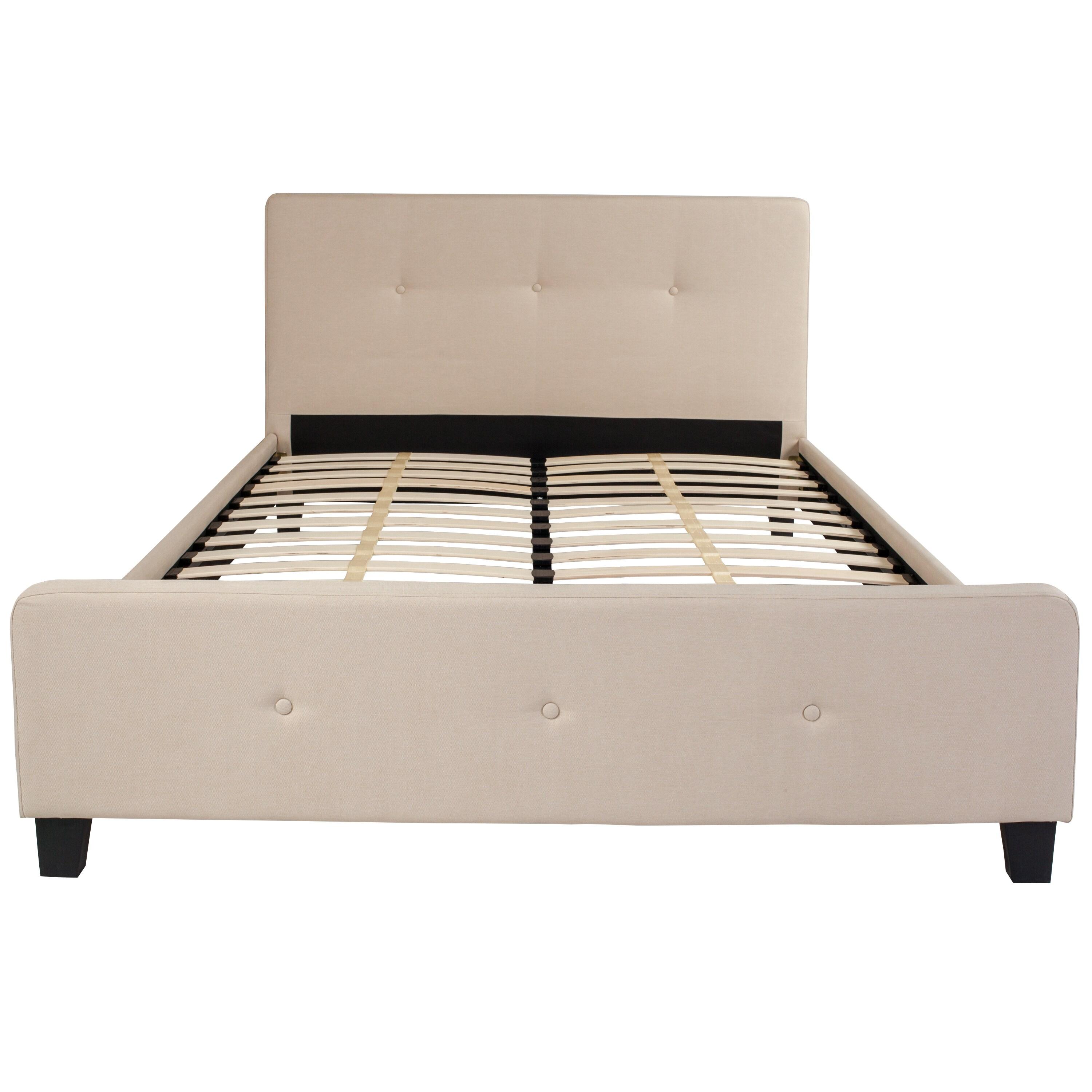 Flash Furniture Tribeca Queen Size Tufted Upholstered Platform Bed in Beige Fabric