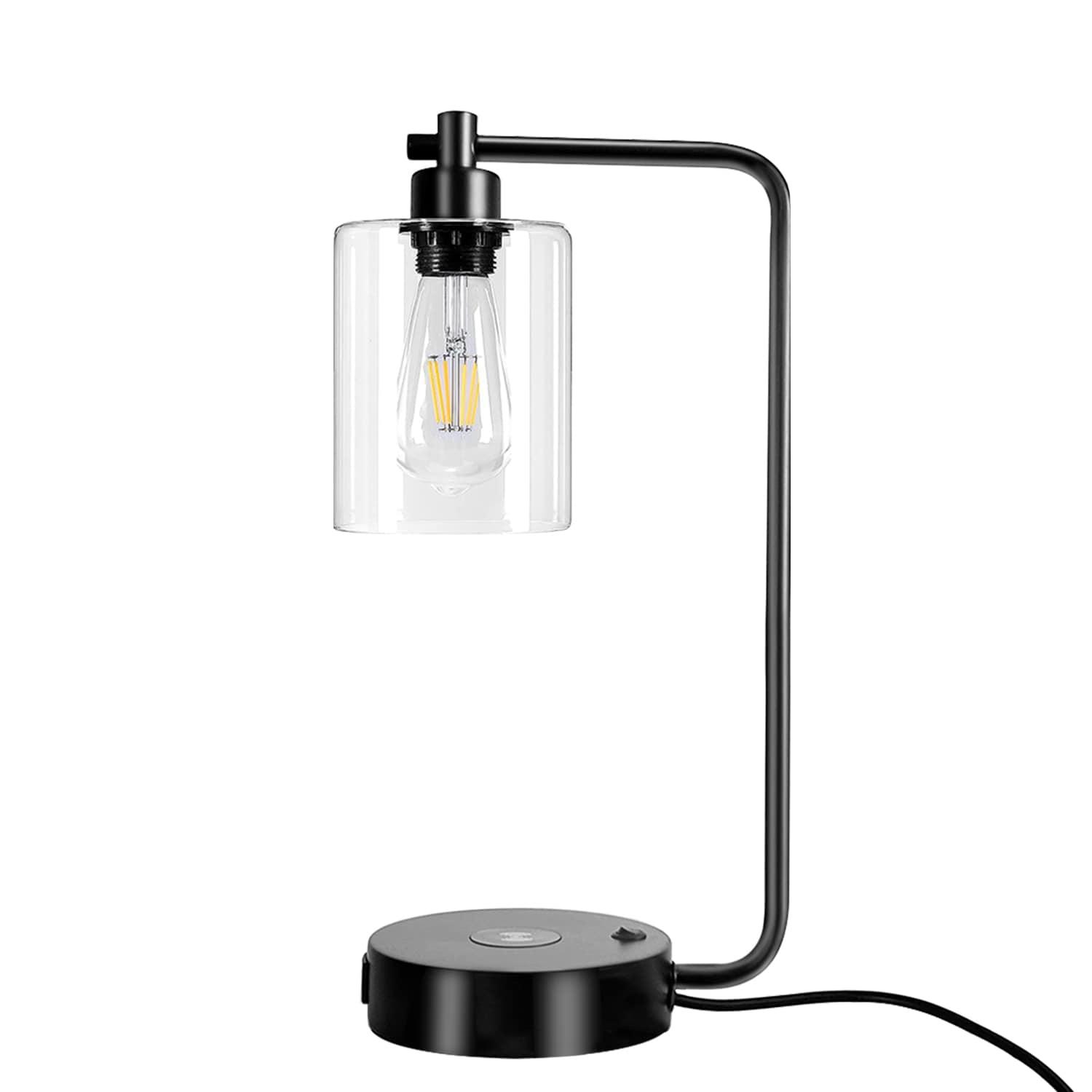 19" Clear Table Lamp with Wireless Charger and Glass Shade
