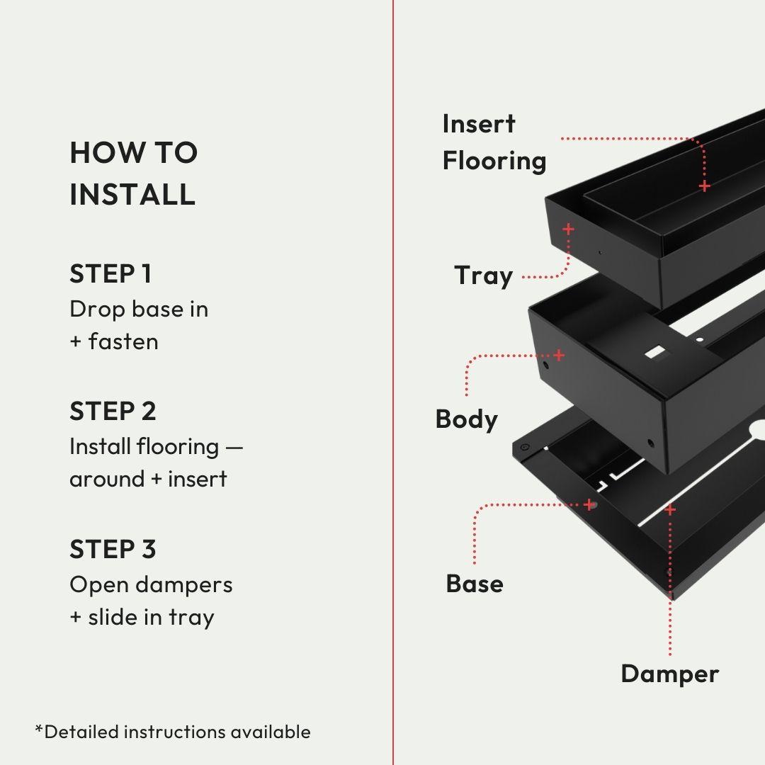 Fittes 6-in x 12-in 1-way Steel Matte Black Floor Register