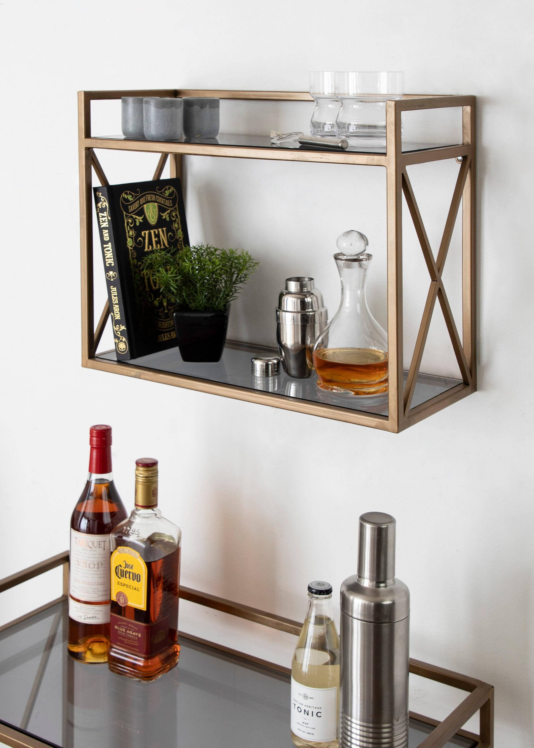 Kate & Laurel 18" x 8" x 15" Blex Metal and Glass Wall Shelf Gold -  All Things Decor: Floating, Tiered Storage