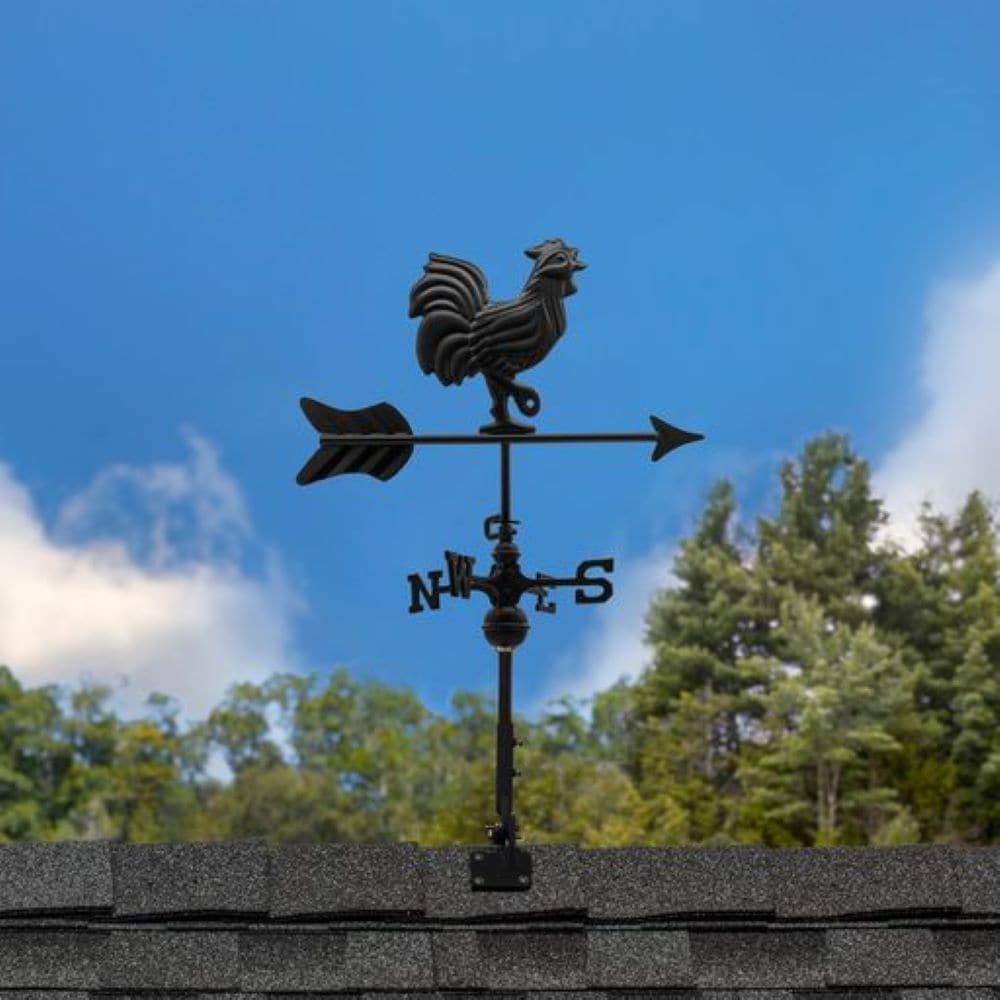 Black Aluminum Roof-Mount Rooster Weathervane for Small Structures