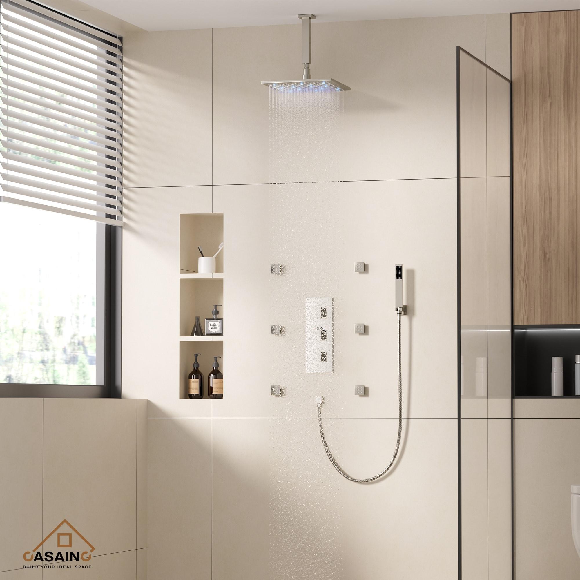 CASAINC LED Thermostatic Dual Shower Heads Ceiling Mount Fixed and Handheld Shower Head