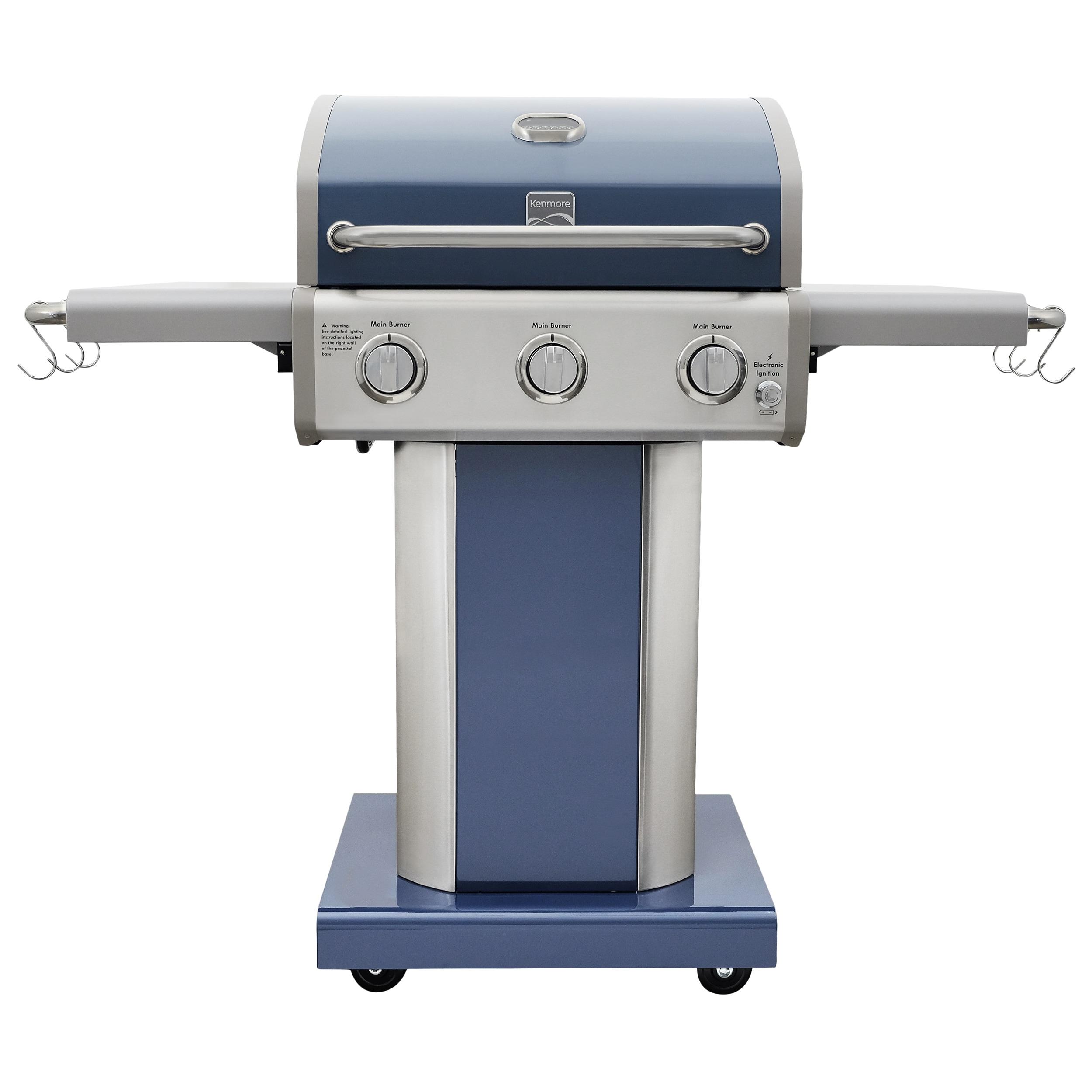 Kenmore 3-Burner Propane Gas Grill with Foldable Side Tables for Outdoor BBQ