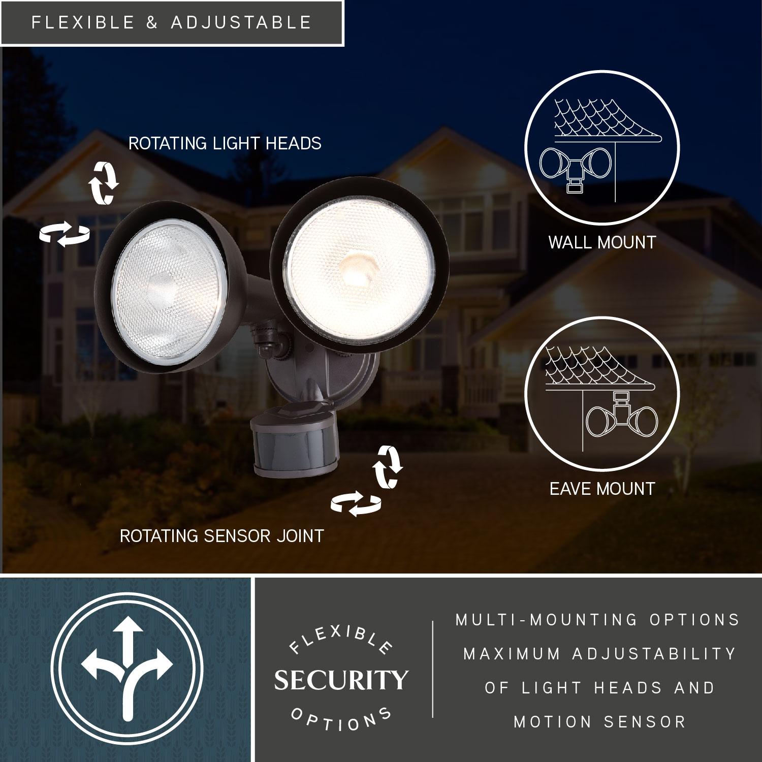 2 - Head Hardwired Dusk to Dawn Outdoor Security Flood Light with Motion Sensor and Timer