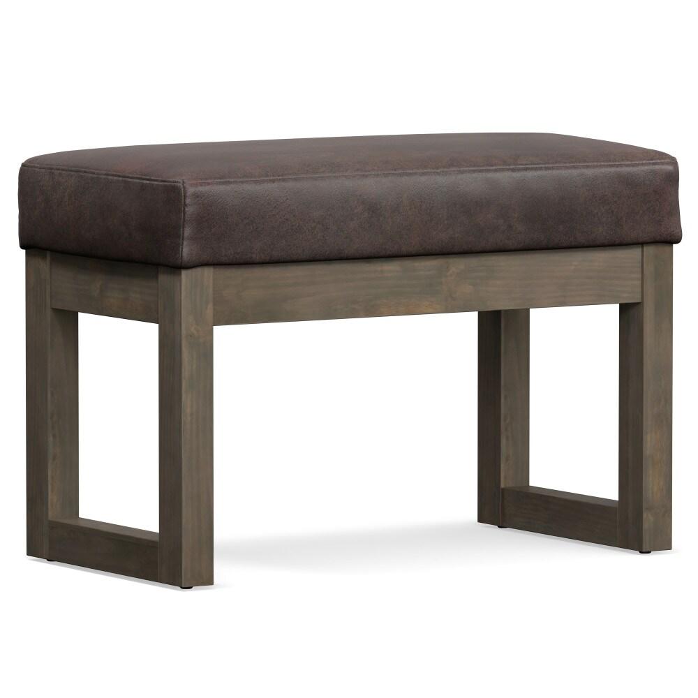 Simpli Home Milltown Ottoman Bench with Upholstered Seat and Solid Wood Frame