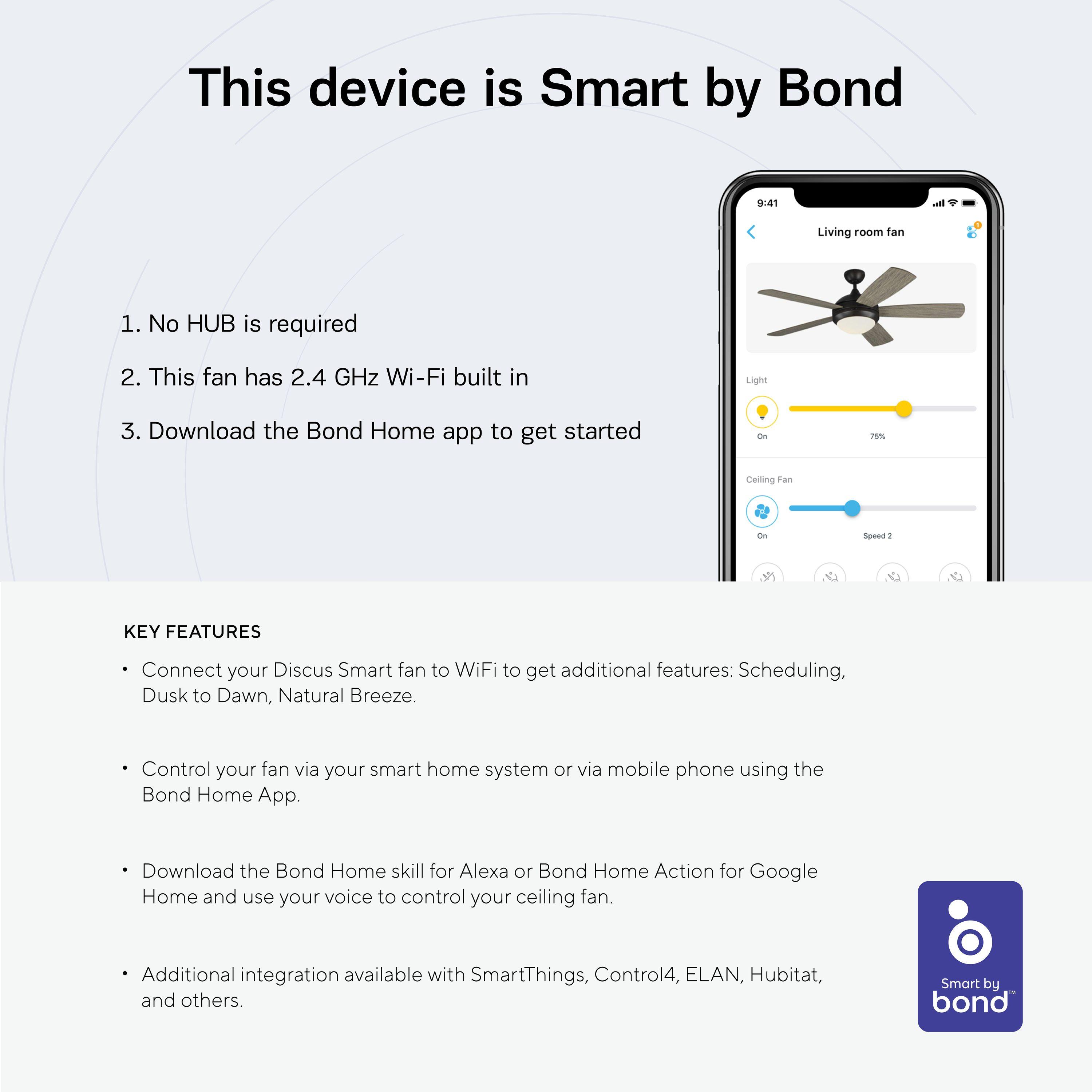 Monte Carlo 5DISM52BSD Discus Classic Smart 52" Ceiling Fan with LED Lights and Remote Control, 3 Blades, Brushed Steel